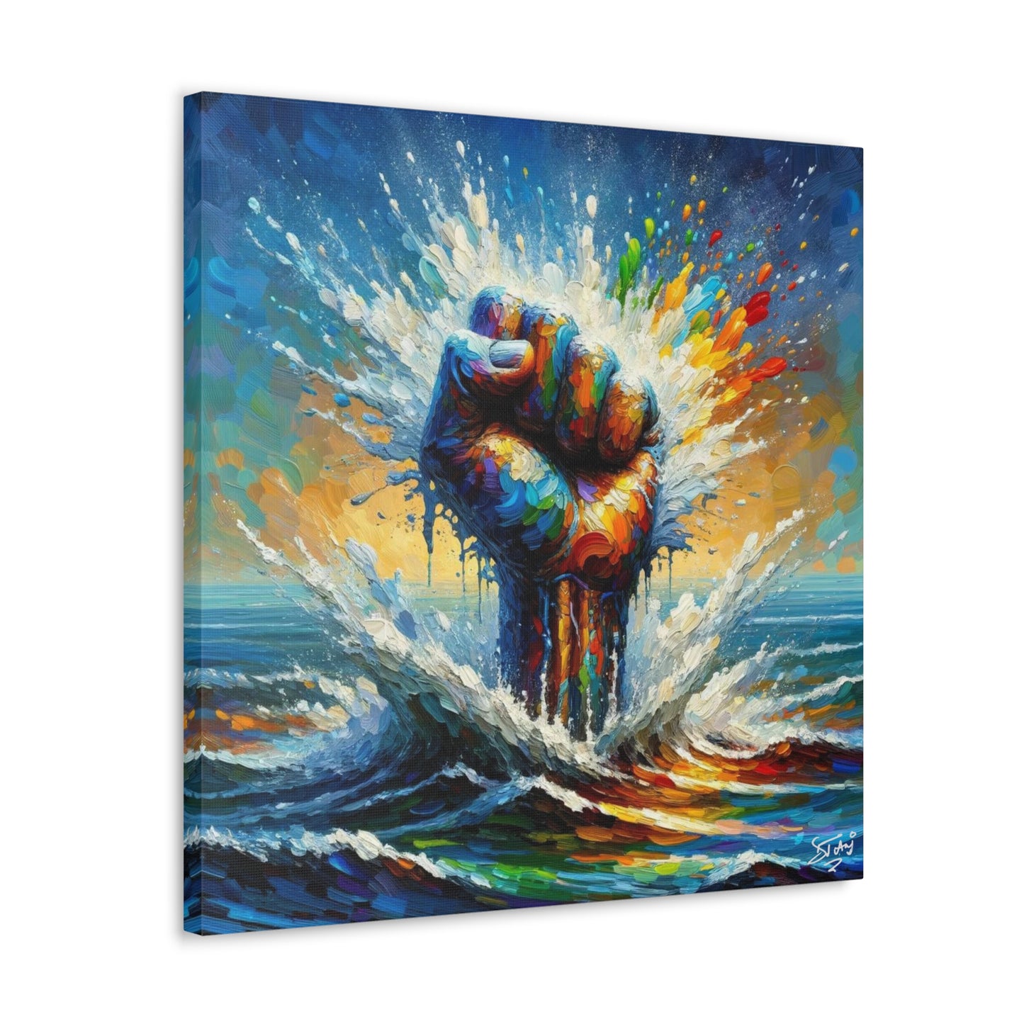 Art Print, Black Power, Oil Finish, Unity, One Love, Semi-Abstract, Canvas Gallery Wrap