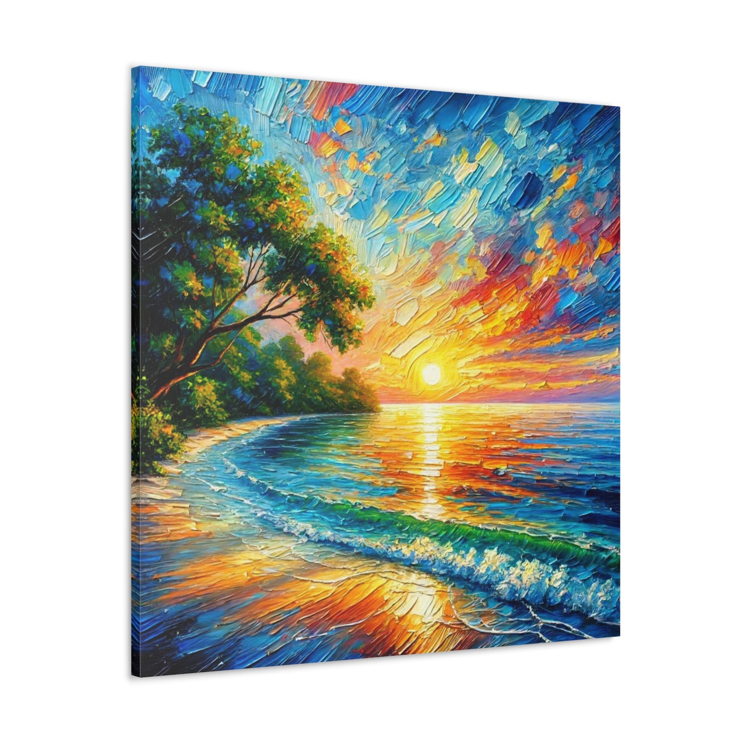 Art Print, Caribbean Sunset Beach Scene, Abstract, Oil Painting, West Indian Art, Canvas Gallery Wraps