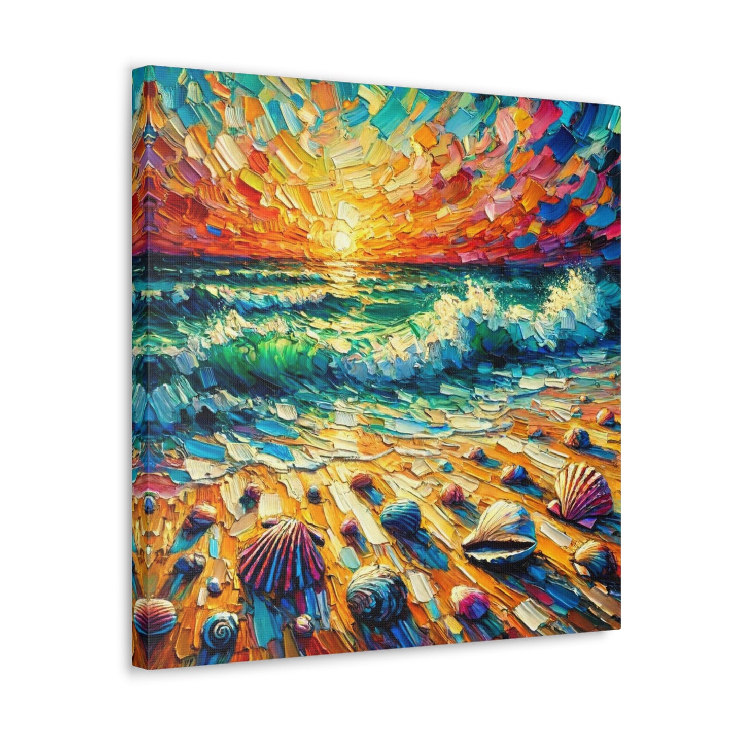 Art Print, Seashells on Caribbean Beach, Sunset, Semi-Abstract, Oil Painting, West Indian Art, Canvas Gallery Wraps