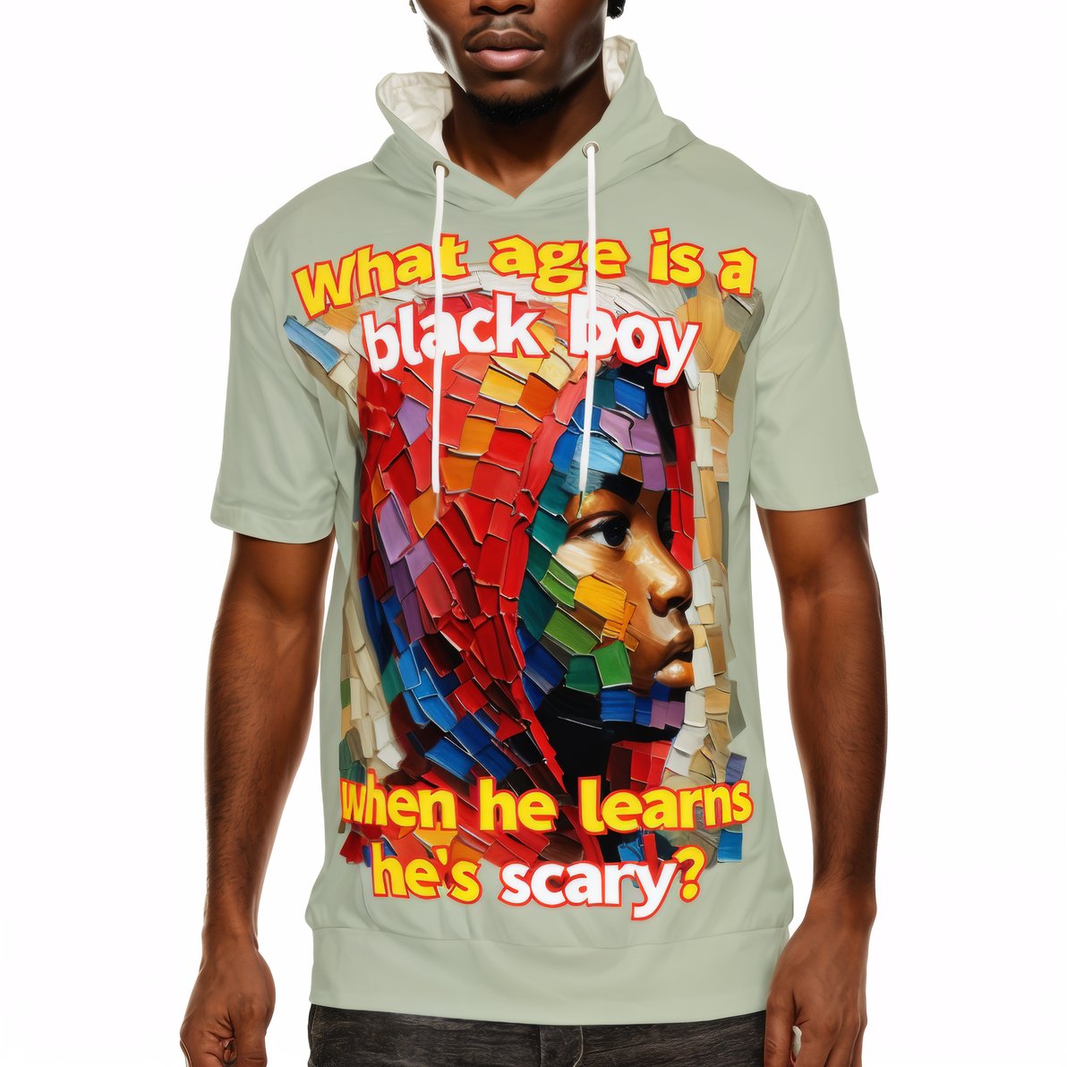 Men’s Cotton Hooded T-Shirt "What Age Is a Black Boy..."