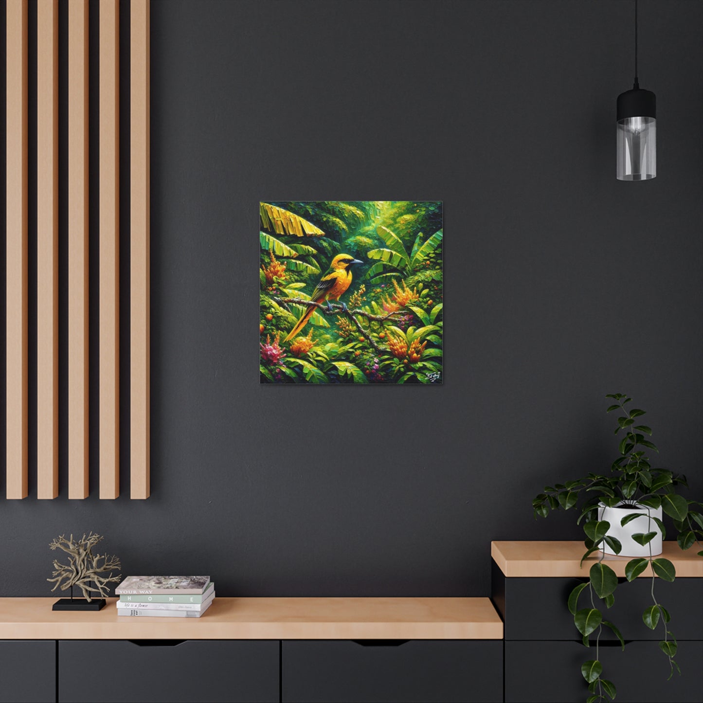 Art Print, Yellow Oriole (Plantain Bird), Caribbean Birds, Oil Finish, Caribbean Nature, Cultural, Heritage, Canvas Gallery Wrap