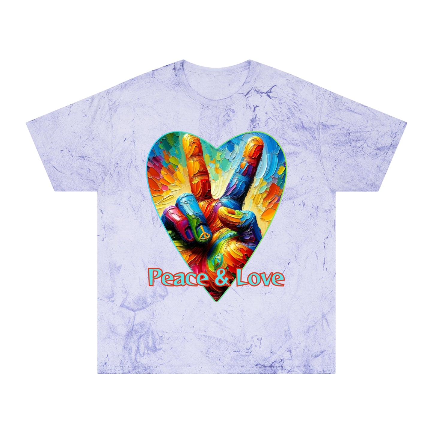 Unisex Color Blast T-Shirt "Peace & Love..." One World, Self-Love, Anti-Racism, One Love, Unity, Inclusion, Diversity, Immigrant Outsiders, Cultural Identity, Black Excellence Empowerment Inspiration, FashionWithPurpose, ConsciousClothing