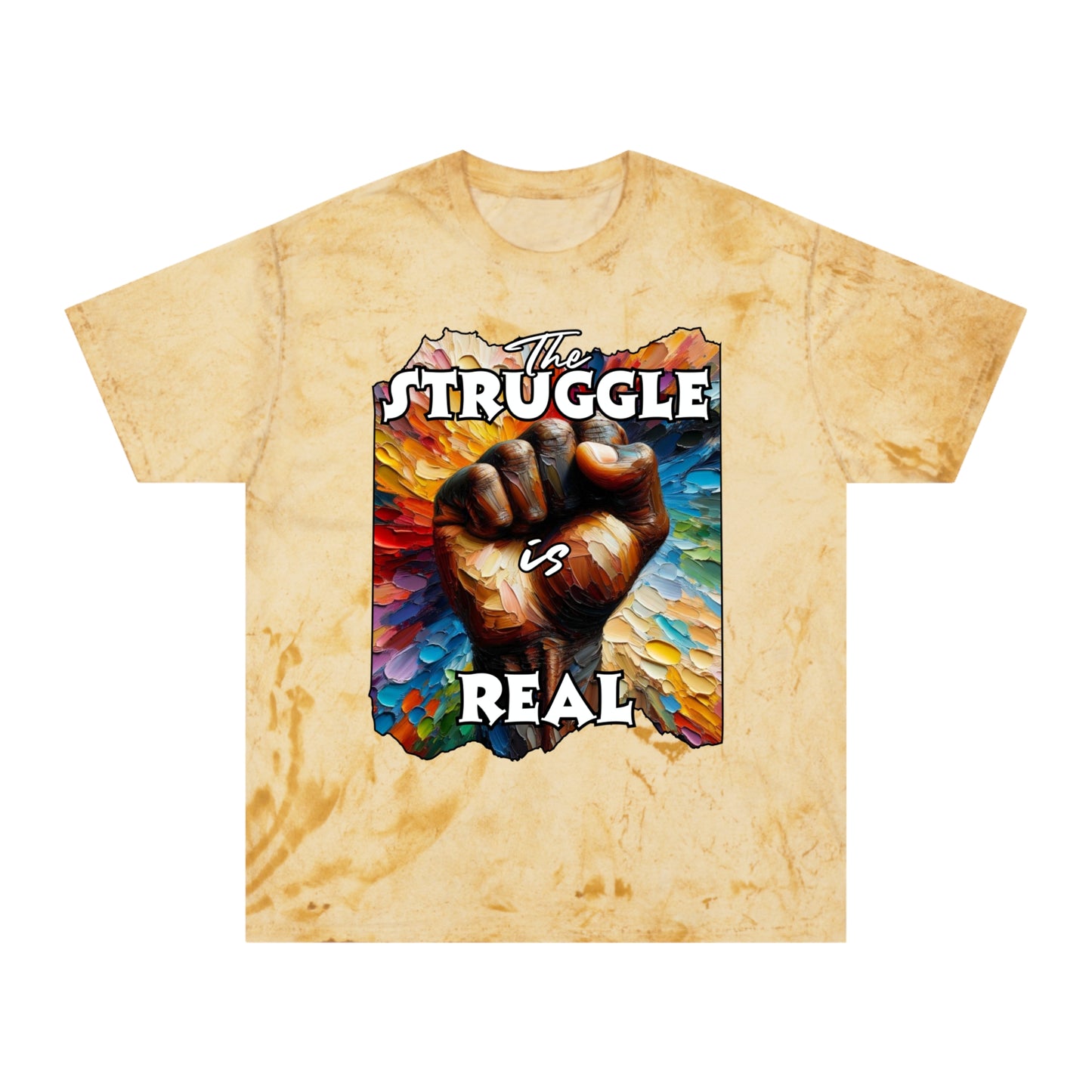 Unisex Color Blast T-Shirt "The Struggle is Real" Anti-Racism, Black Consciousness, Black Pride, One Love, Inclusion Diversity, Immigrant Outsiders, FashionWithPurpose, Conscious Clothing, Cultural Identity, Black Inspiration Empowerment