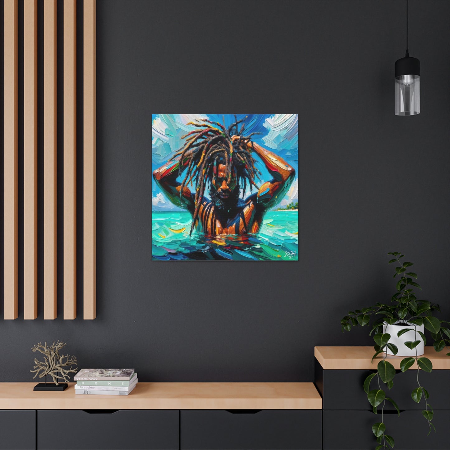 Art Print, Afro-Caribbean Man with Dreadlocks, Oil Finish, West Indian Ethnicity, Cultural, Heritage, Semi-Abstract, Canvas Gallery Wrap