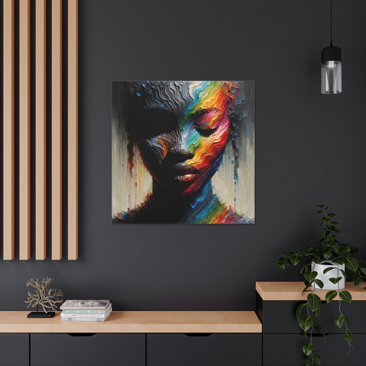 Art Print, Afro-Caribbean Woman "Face Paint In Silhouette," Oil Finish, West Indian Ethnicity, Cultural, Heritage, Semi-Abstract, Canvas Gallery Wrap