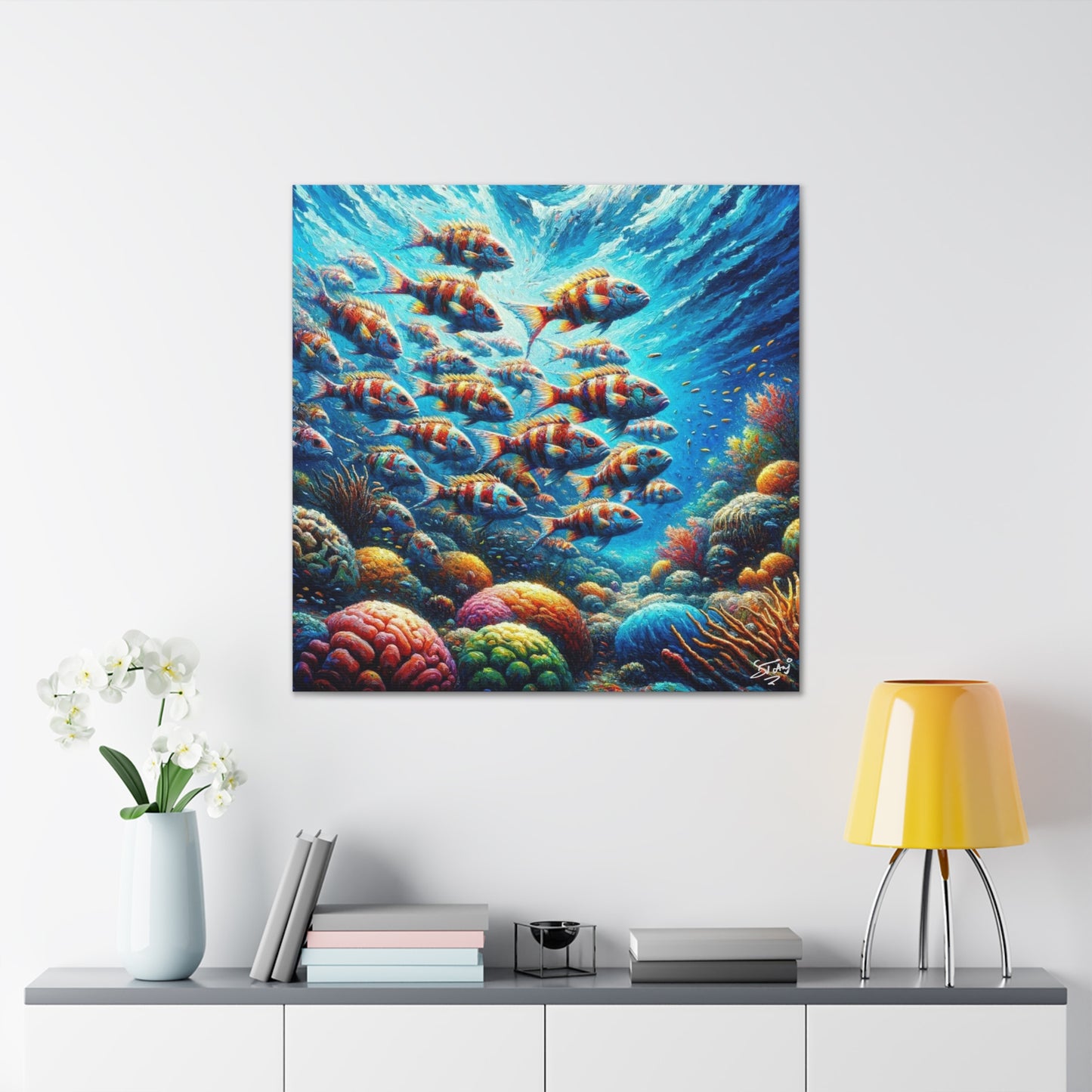 Art Print, School of Squirelfish, Oil Finish, Caribbean Nature, Canvas Gallery Wrap