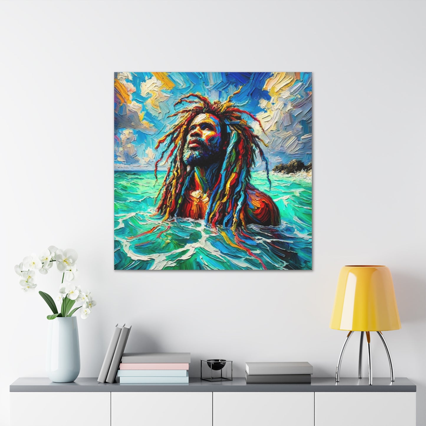 Art Print, Afro-Caribbean Man, "Sea Bath" Abstract, Oil Finish, West Indian Ethnicity, Cultural, Heritage, Abstract, Canvas Gallery Wrap