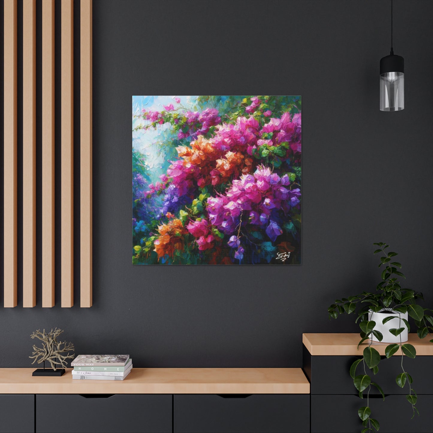 Art Print of Bougainvillea Flowers, Oil Finish, West Indian Art, Canvas Gallery Wraps