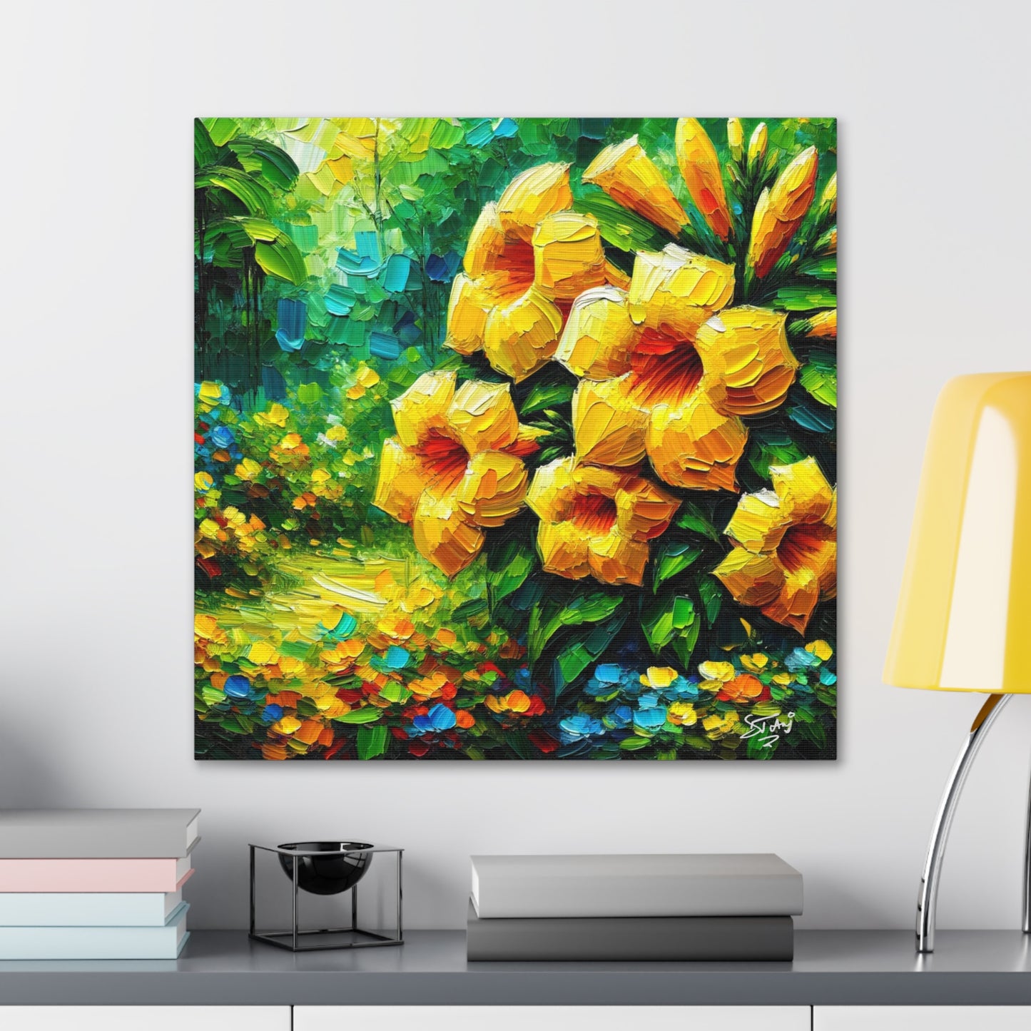 Art Print of Tropical Flowers, Oil Finish, West Indian Art, Canvas Gallery Wraps