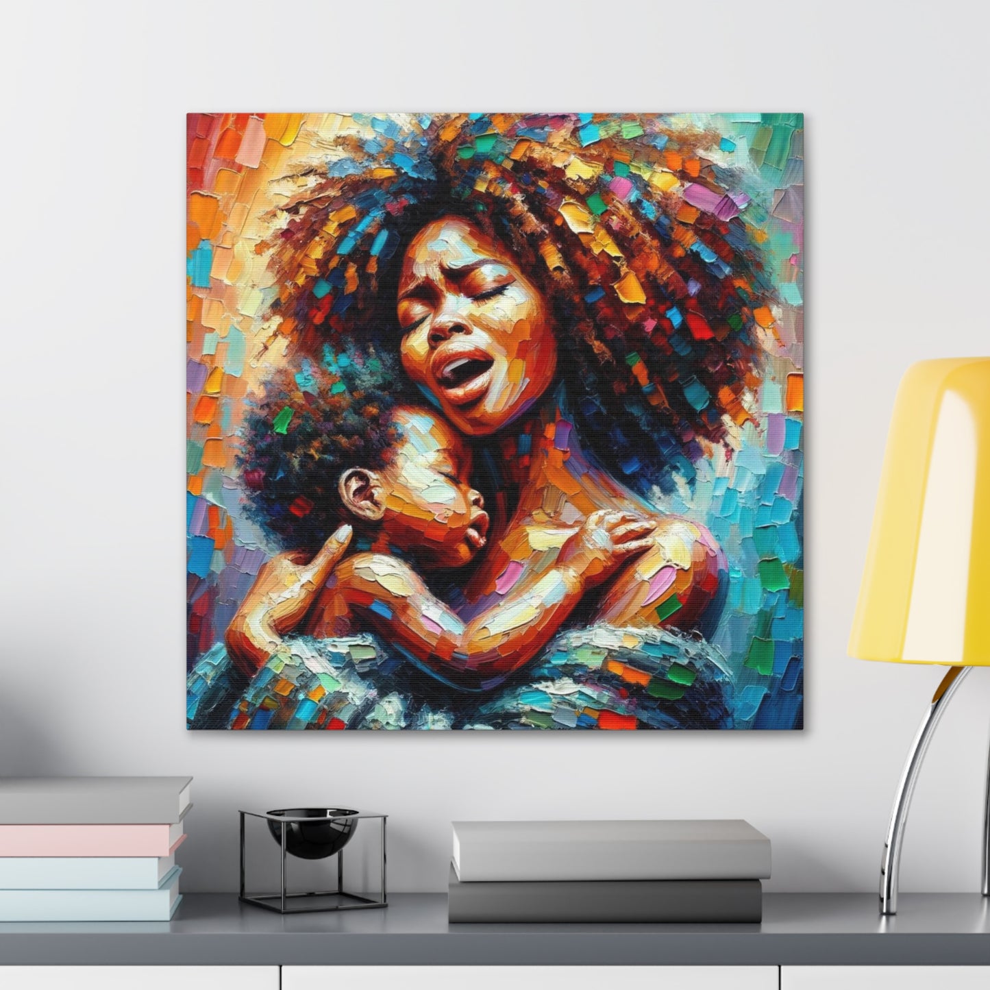 Art Print, Mother & Child, Afro-Caribbean Woman, Oil Finish, West Indian Ethnicity, Cultural, Heritage, Semi-Abstract, Canvas Gallery Wrap