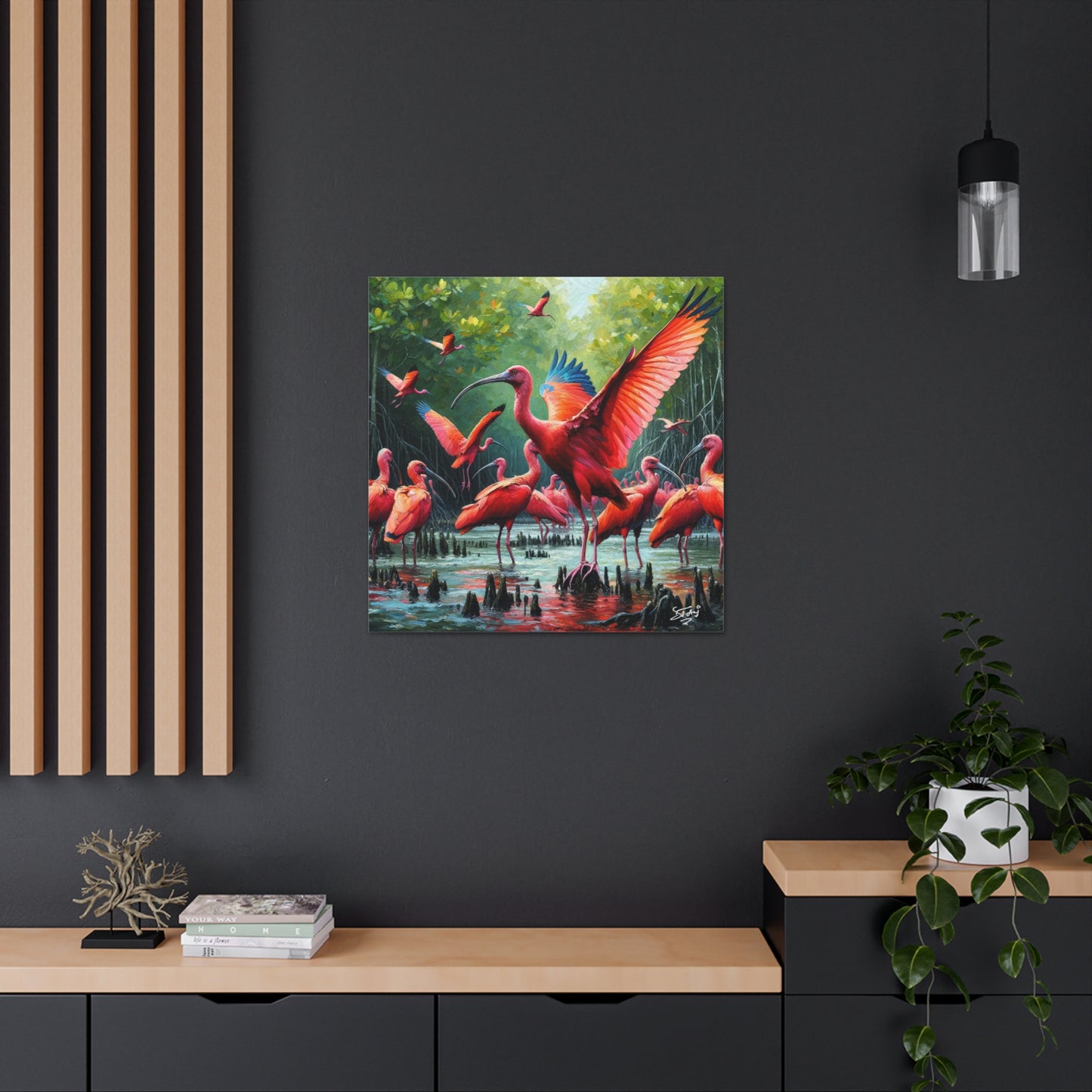 Art Print#2, Scarlet Ibises in Their Natural Mangrove Habitat in Trinidad and Tobago, Caribbean, West Indian Art, Canvas Gallery Wraps