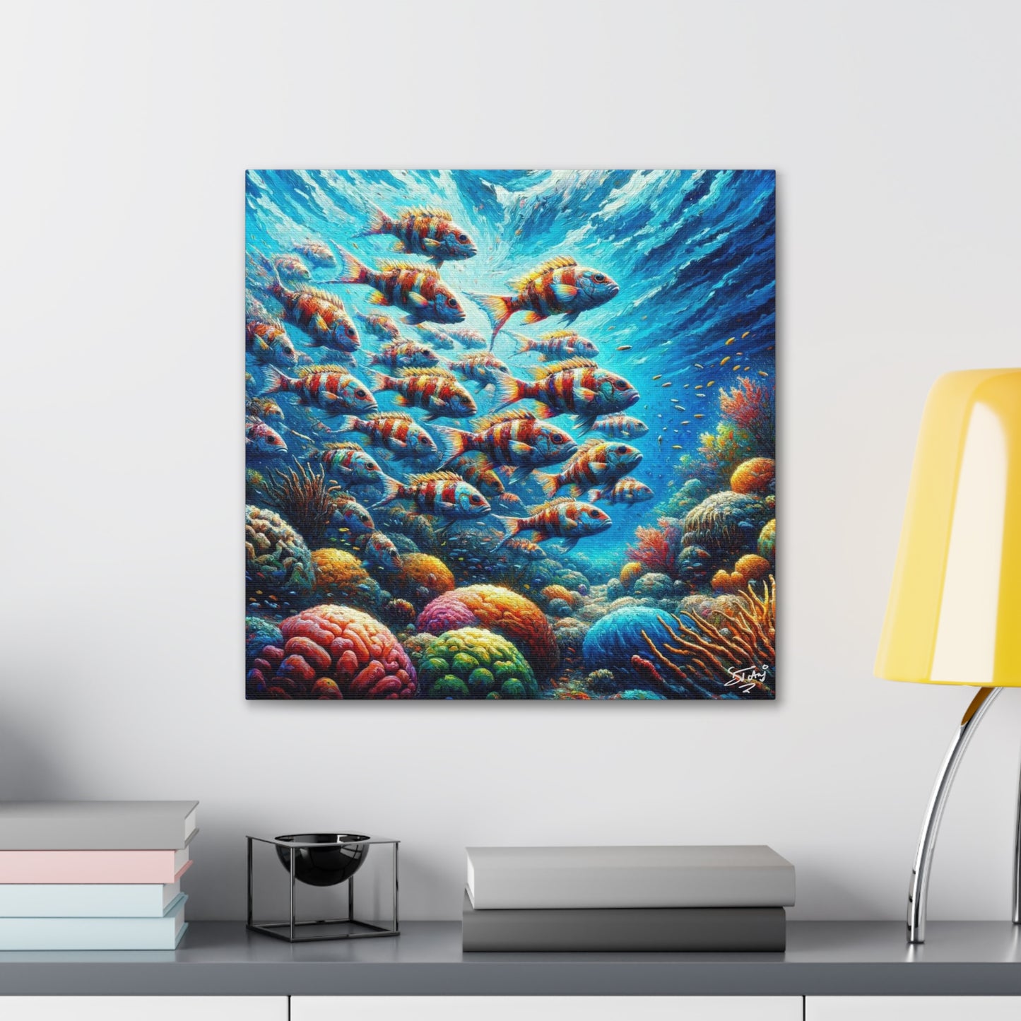 Art Print, School of Squirelfish, Oil Finish, Caribbean Nature, Canvas Gallery Wrap