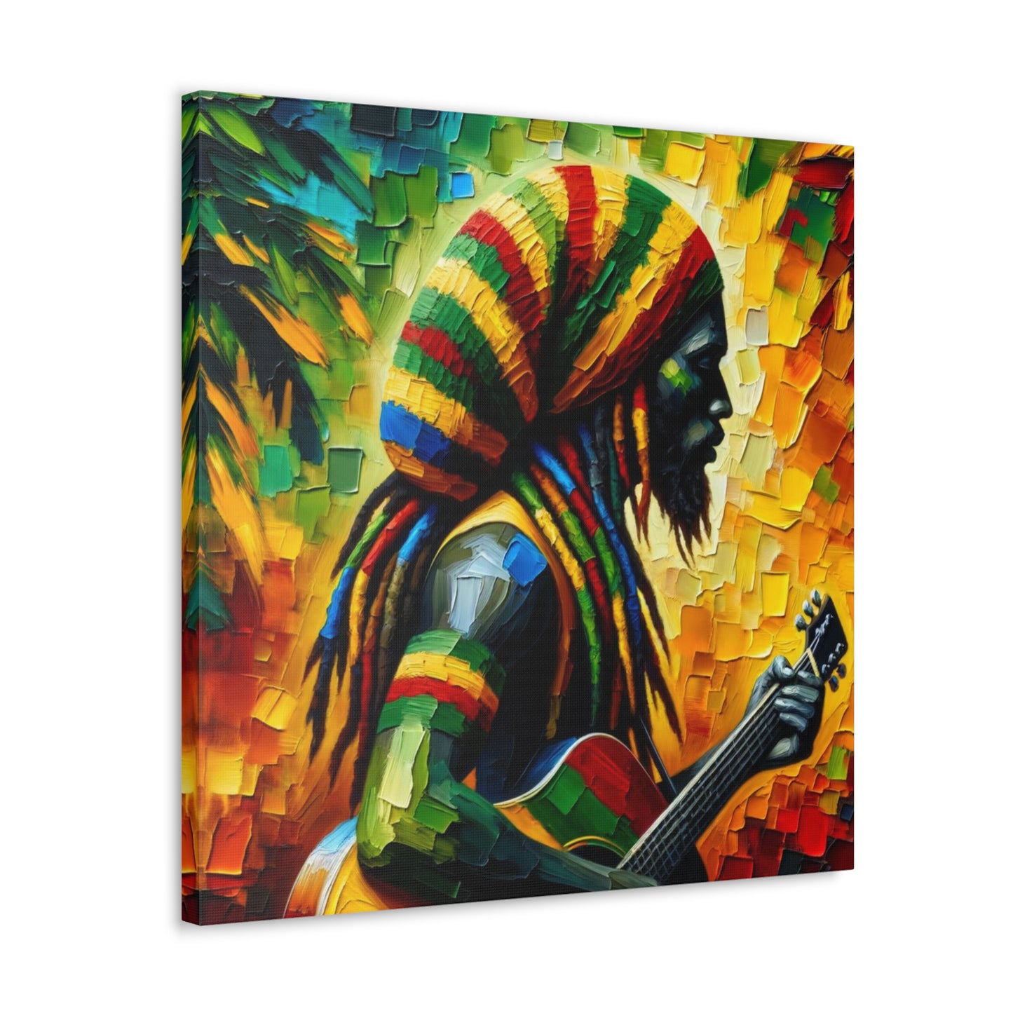 Art Print of Rastaman#5, Oil Finish, West Indian Ethnicity, Cultural, Heritage, Afro-Caribbean Man, Semi-Abstract, Canvas Gallery Wrap