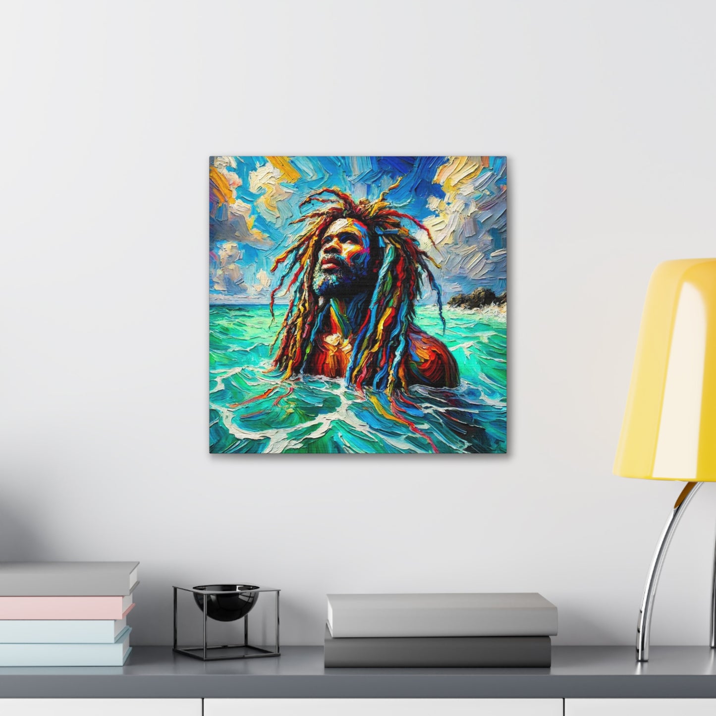 Art Print, Afro-Caribbean Man, "Sea Bath" Abstract, Oil Finish, West Indian Ethnicity, Cultural, Heritage, Abstract, Canvas Gallery Wrap