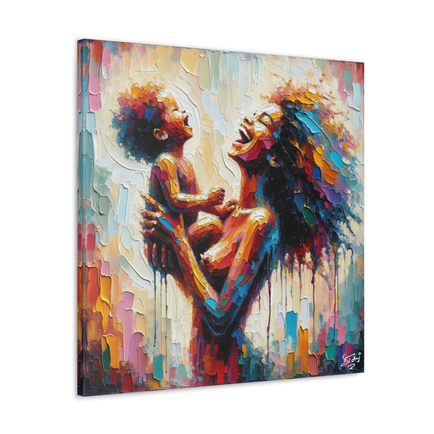 Art Print, Afro-Caribbean Woman & Child, Oil Finish, West Indian Ethnicity, Cultural, Heritage, Semi-Abstract, Canvas Gallery Wrap