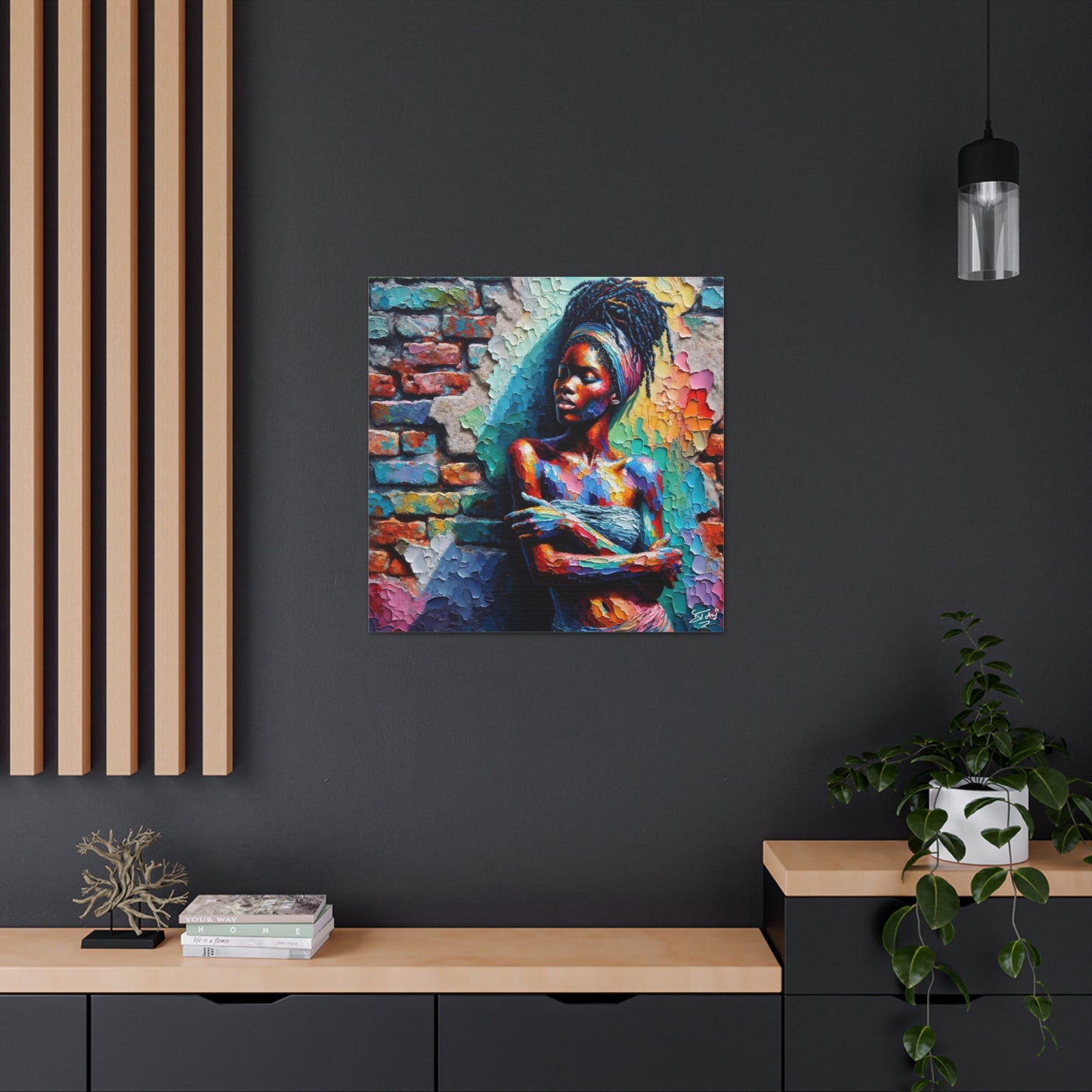 Art Print, Afro-Caribbean Woman "In Paint," (7) Oil Finish, West Indian Ethnicity, Cultural, Heritage, Semi-Abstract, Canvas Gallery Wrap