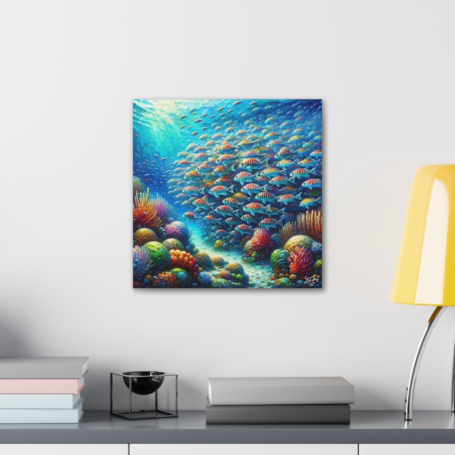 Art Print, School of Squirelfish, Oil Finish, Caribbean Nature, Canvas Gallery Wrap