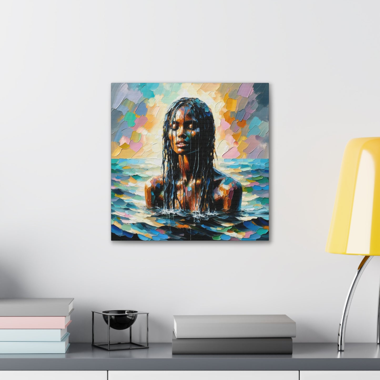 Art Print#9 of Trini Woman - Chilling in the Caribbean Sea, Oil Finish, West Indian Ethnicity, Cultural, Heritage Art, Canvas Gallery Wraps