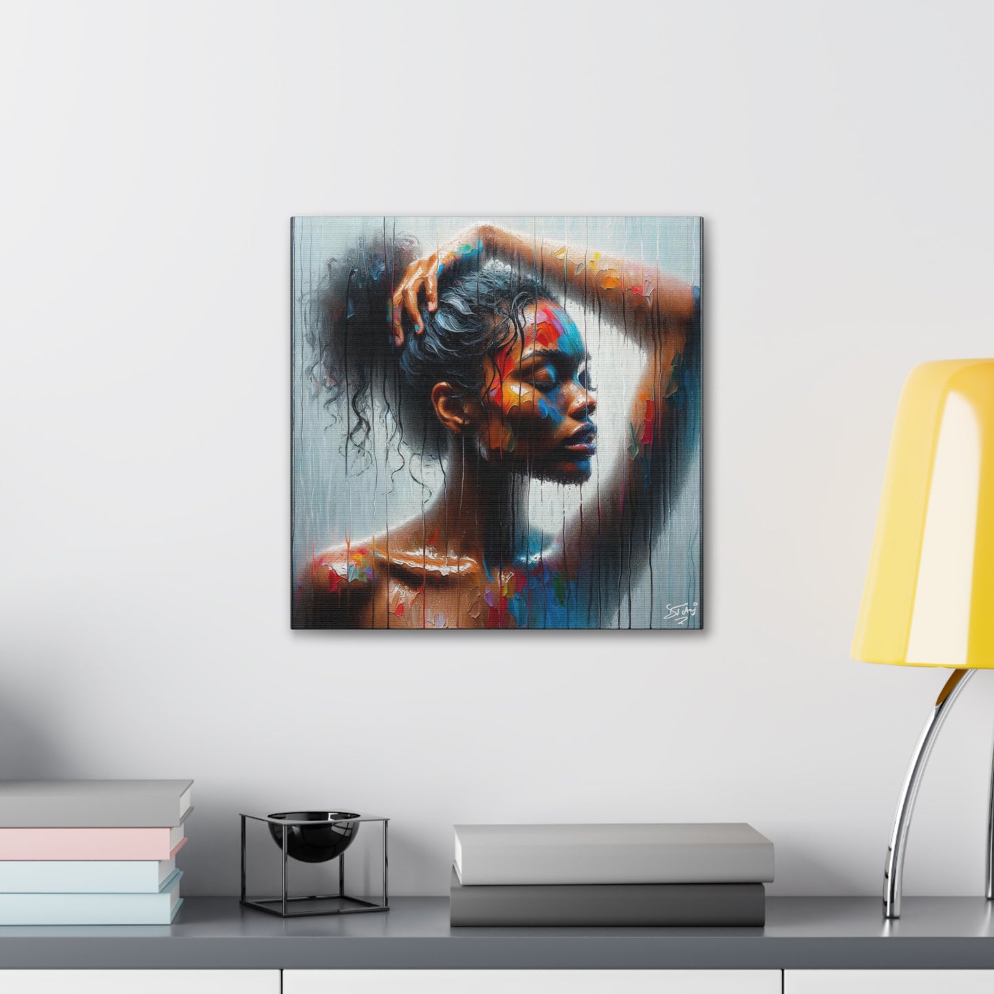 Art Print, Afro-Caribbean Woman in Sauna, Oil Finish, West Indian Ethnicity, Cultural, Heritage, Semi-Abstract, Canvas Gallery Wrap