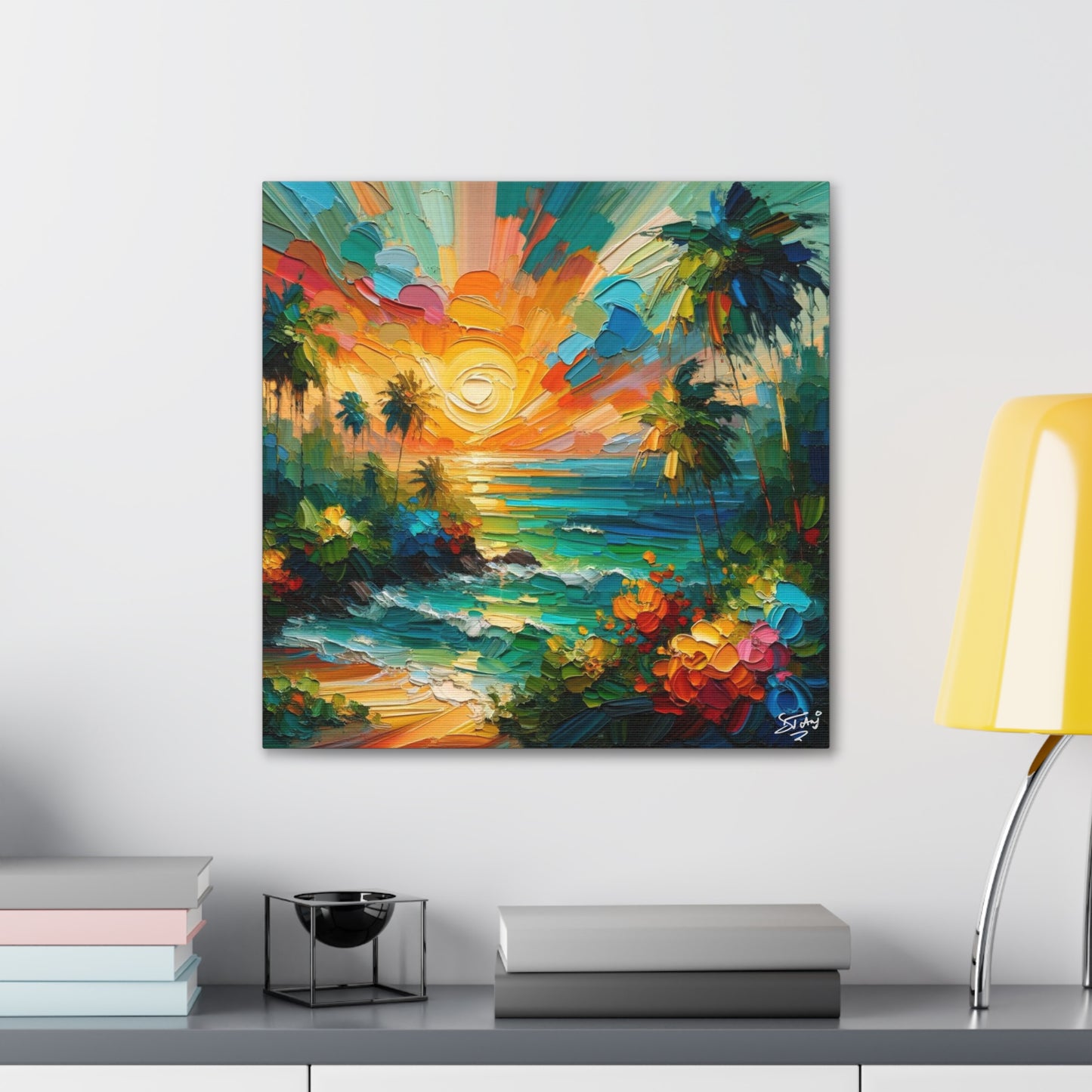 Art Print of Caribbean Sunset Scene, West Indian Art, Canvas Gallery Wraps