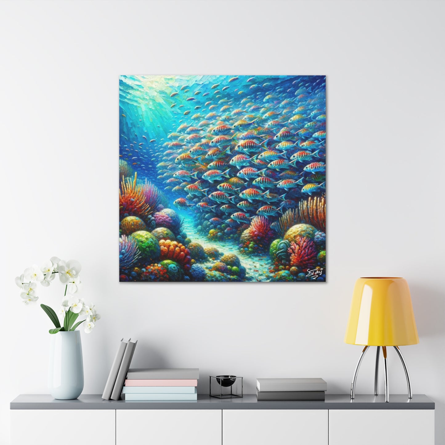 Art Print, School of Squirelfish, Oil Finish, Caribbean Nature, Canvas Gallery Wrap