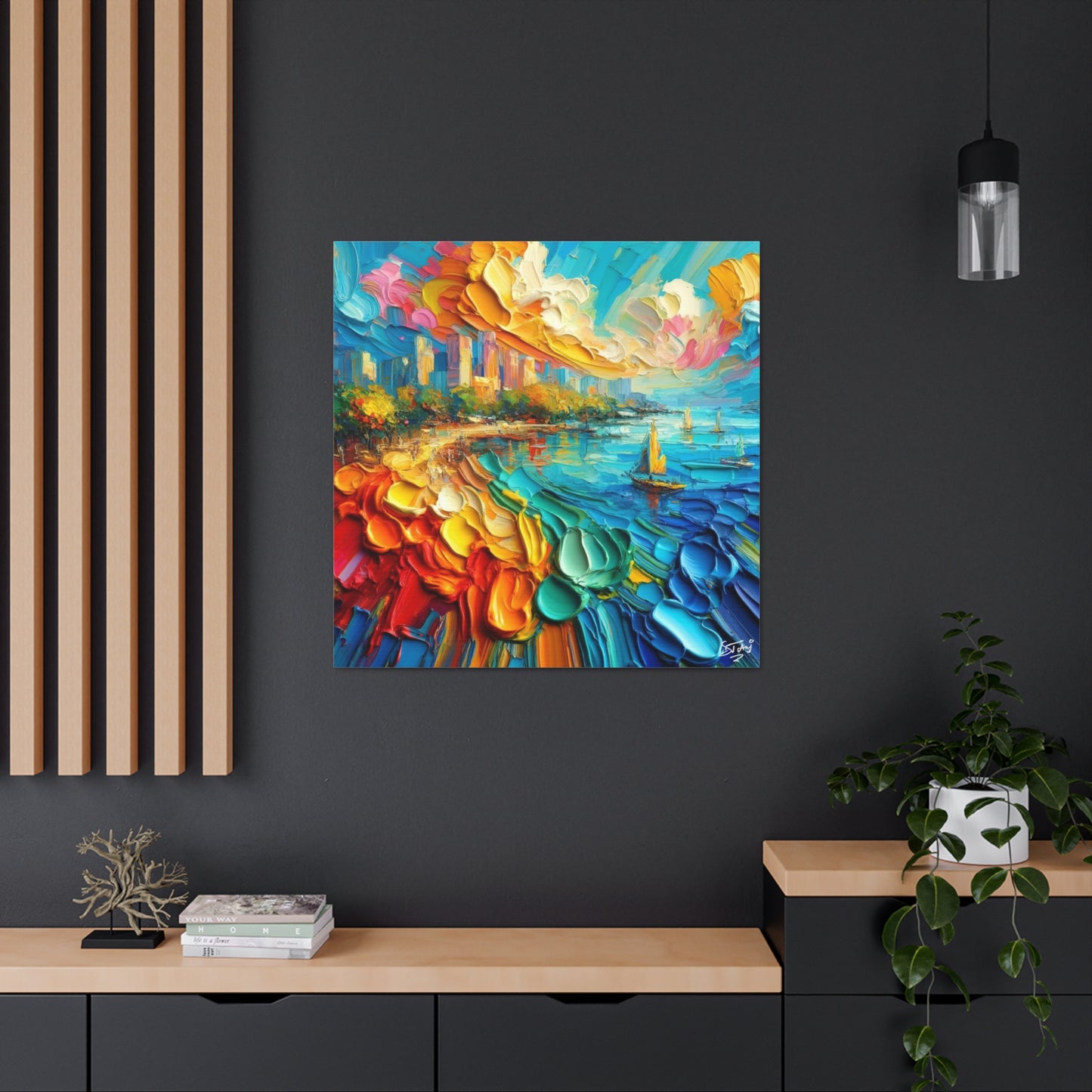 Art Print of Caribbean Beach Scene, Abstract, Oil Painting, West Indian Art, Canvas Gallery Wraps