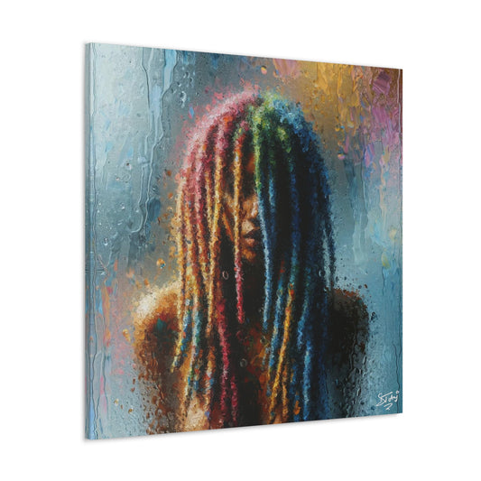 Art Print, Dreadlock Woman in Sauna, Oil Finish, West Indian Ethnicity, Cultural, Heritage, Semi-Abstract, Canvas Gallery Wrap