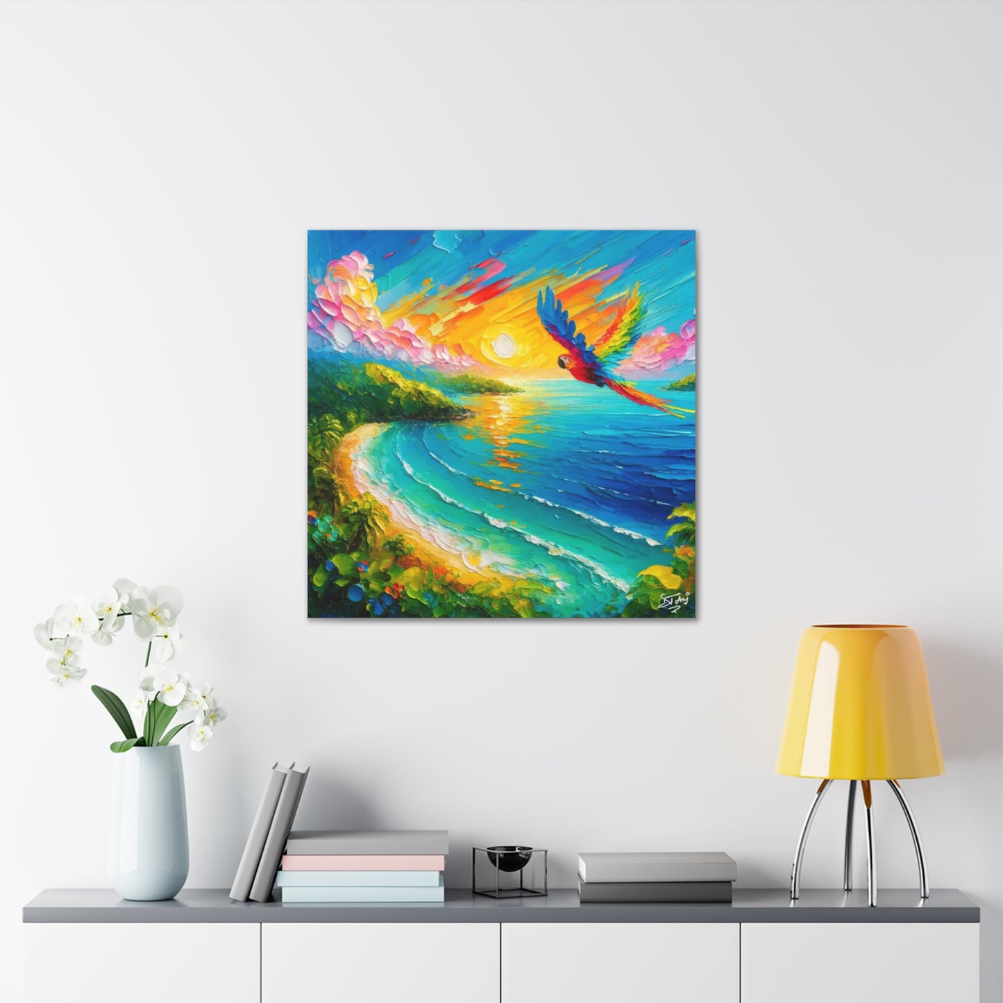 Art Print of Caribbean Beach Scene, West Indian Art, Canvas Gallery Wraps