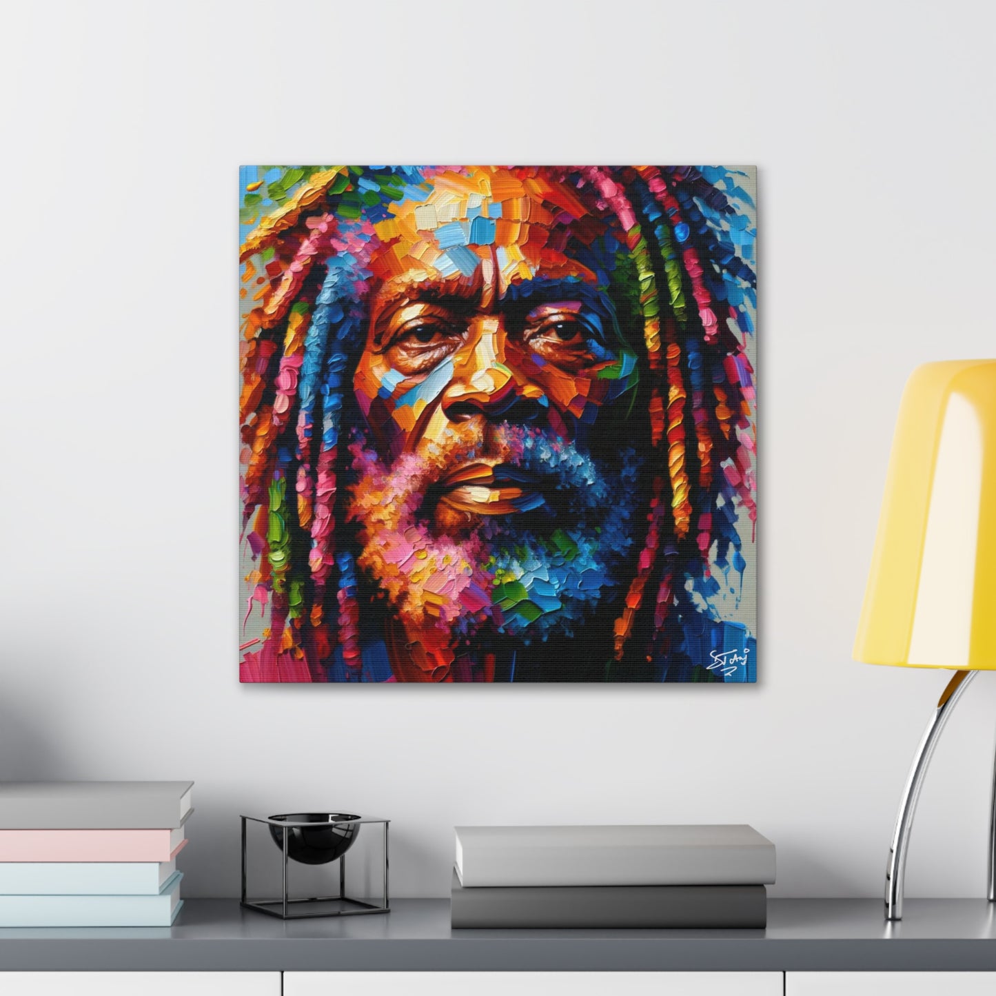 Art Print, Trini Rastaman, Oil Finish, West Indian Ethnicity, Cultural, Heritage, Semi-Abstract, Canvas Gallery Wrap