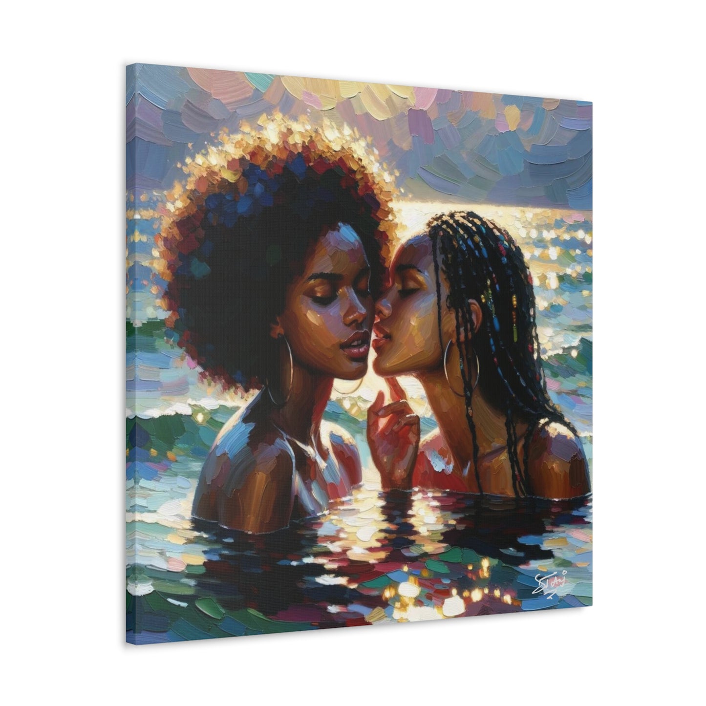 Art Print, Caribbean Couple, "No Boundaries" Semi-Abstract Oil Finish, West Indian Ethnicity, Cultural, Heritage, Abstract, Canvas Gallery Wrap