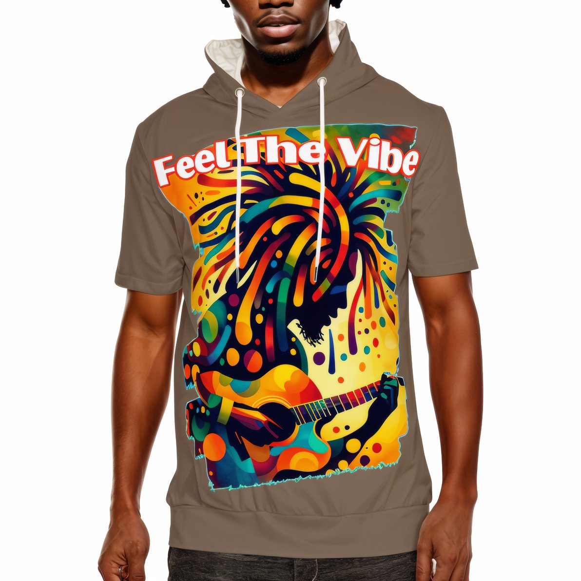 Men’s Cotton Hooded T-Shirt "Feel the Vibe, Caribbean Vibes"