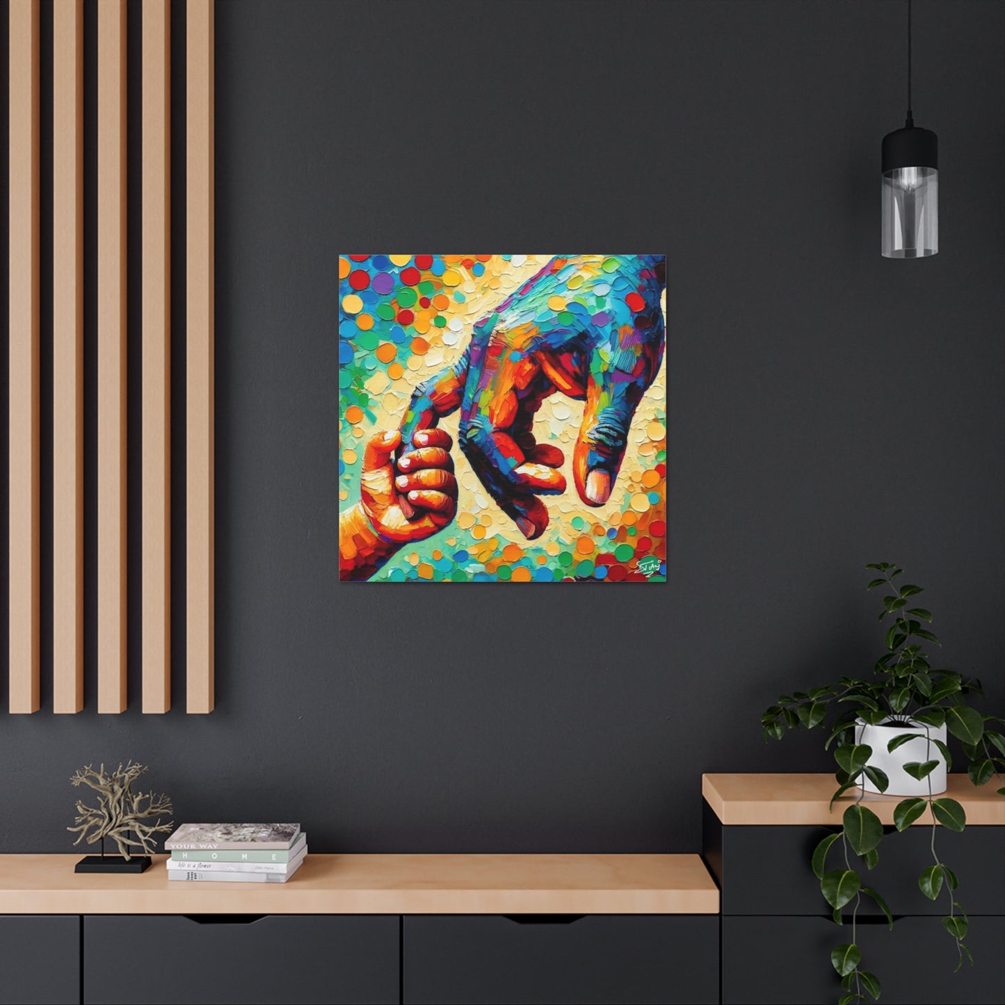 Art Print, Afro-Caribbean Father & Son, Oil Finish, West Indian Ethnicity, Cultural, Heritage, Abstract, Canvas Gallery Wrap