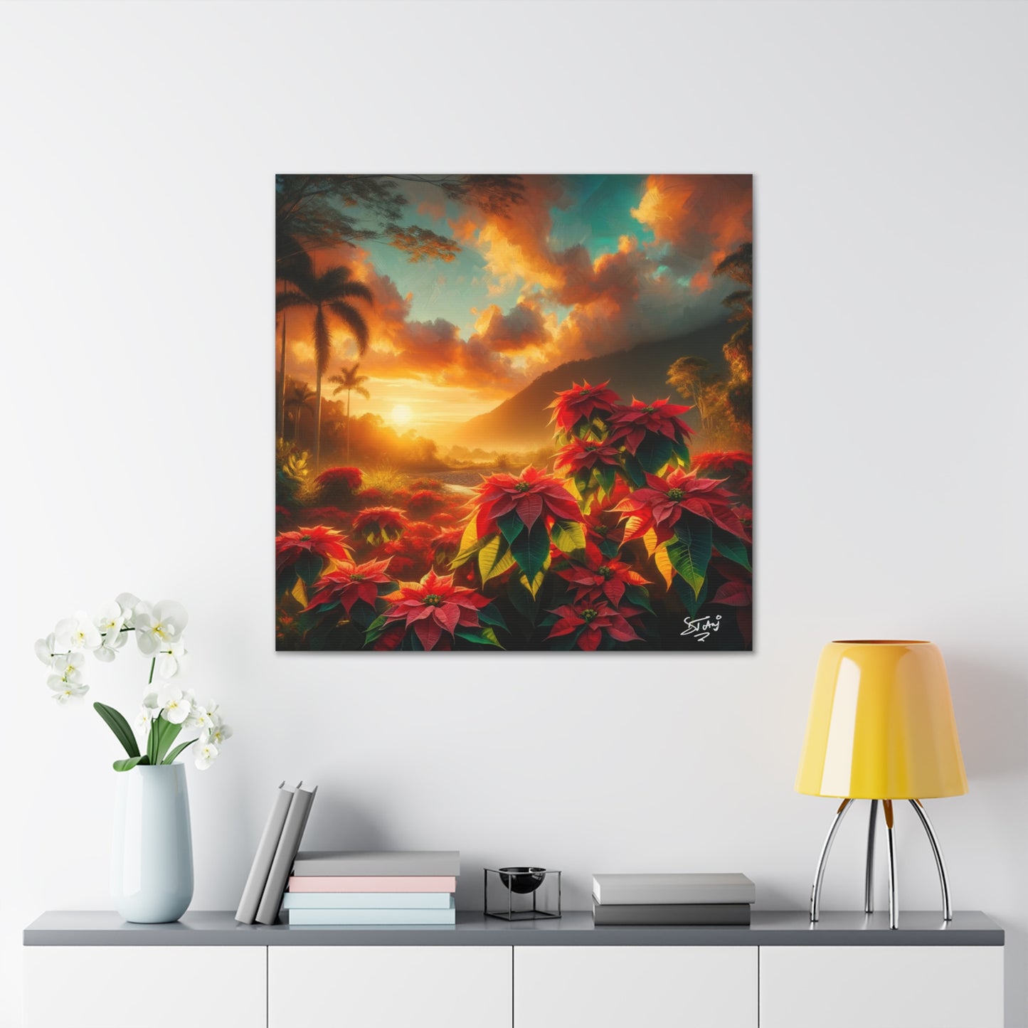 Print of Wild Poinsettia Plants in the Caribbean During Sunset, Trinidad and Tobago, Canvas Gallery Wraps