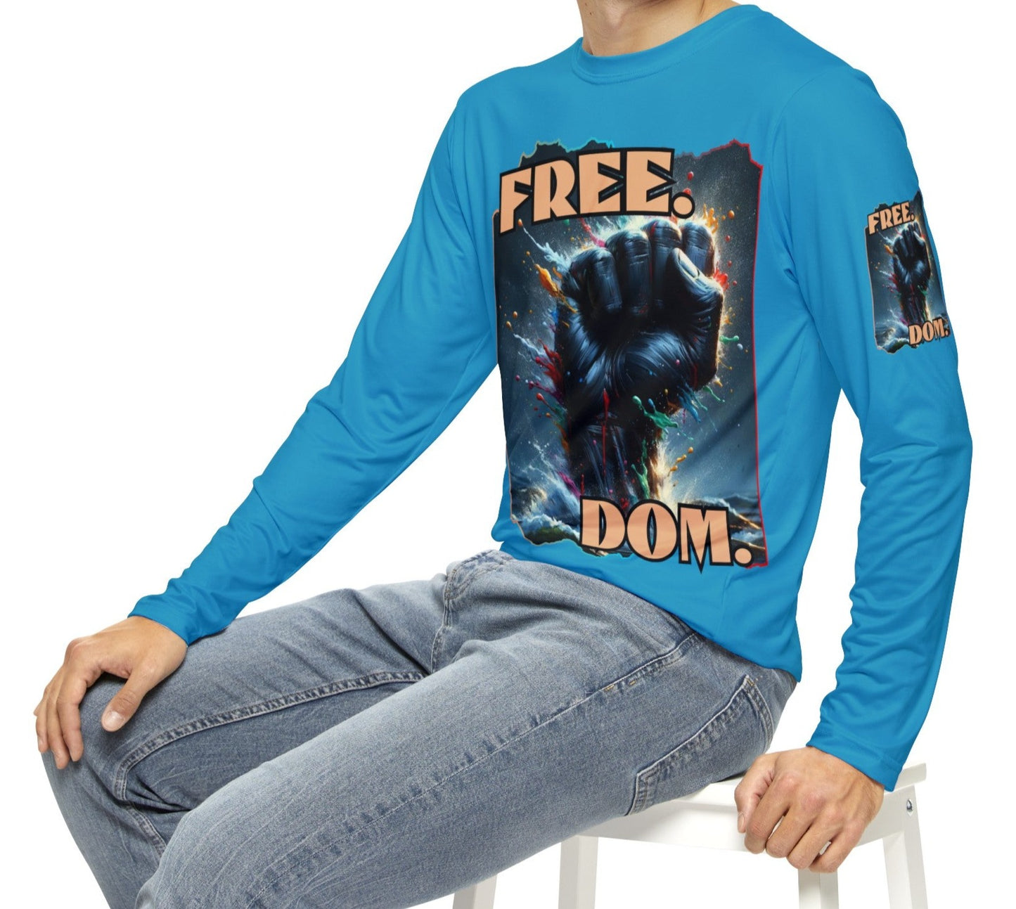 Men's Brushed Polyester Long Sleeve Shirt (AOP) "FREE.DOM."