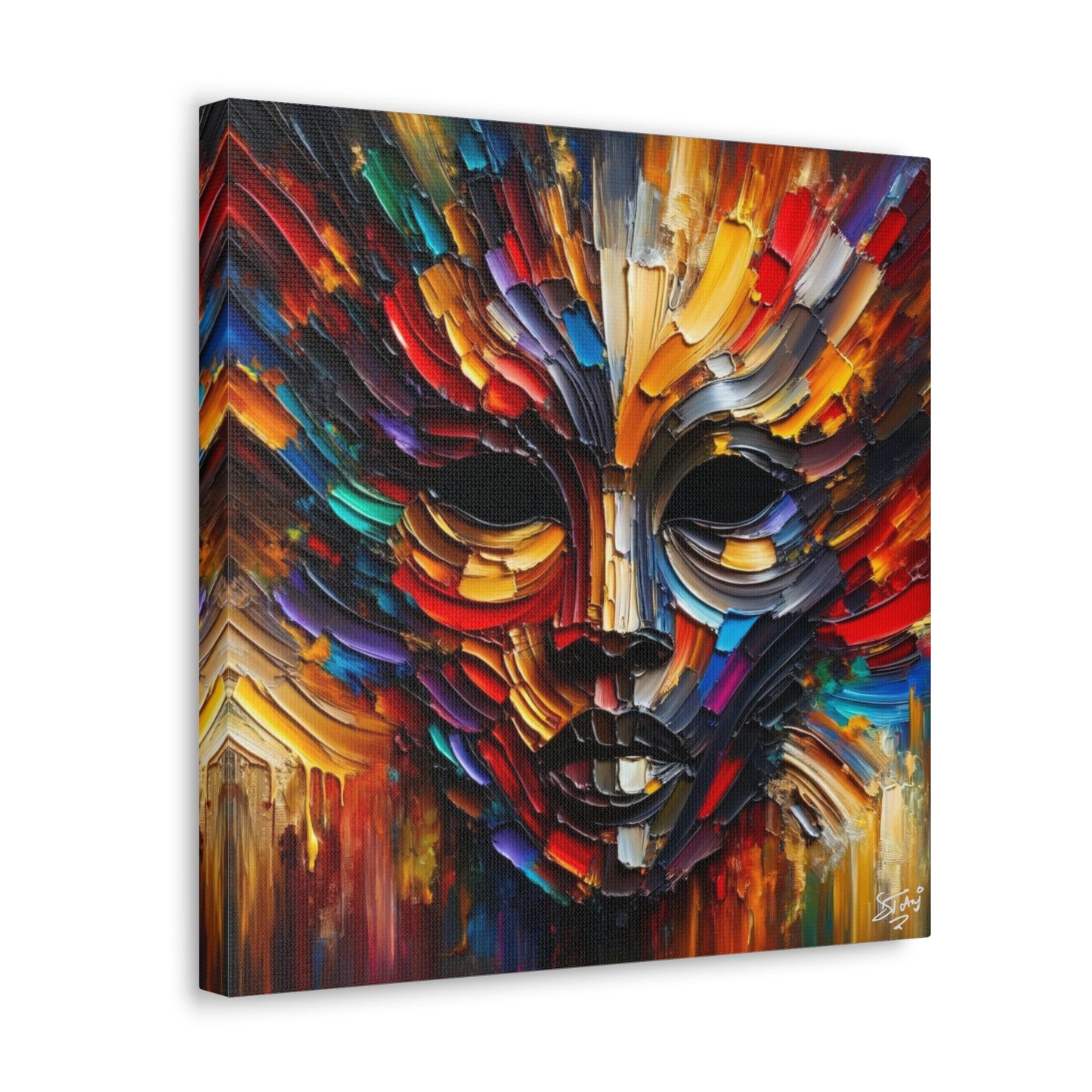 Art Print, Afro-Caribbean Mask, Oil Finish, Carnival,  West Indian Ethnicity, Cultural, Heritage, Semi-Abstract, Canvas Gallery Wrap