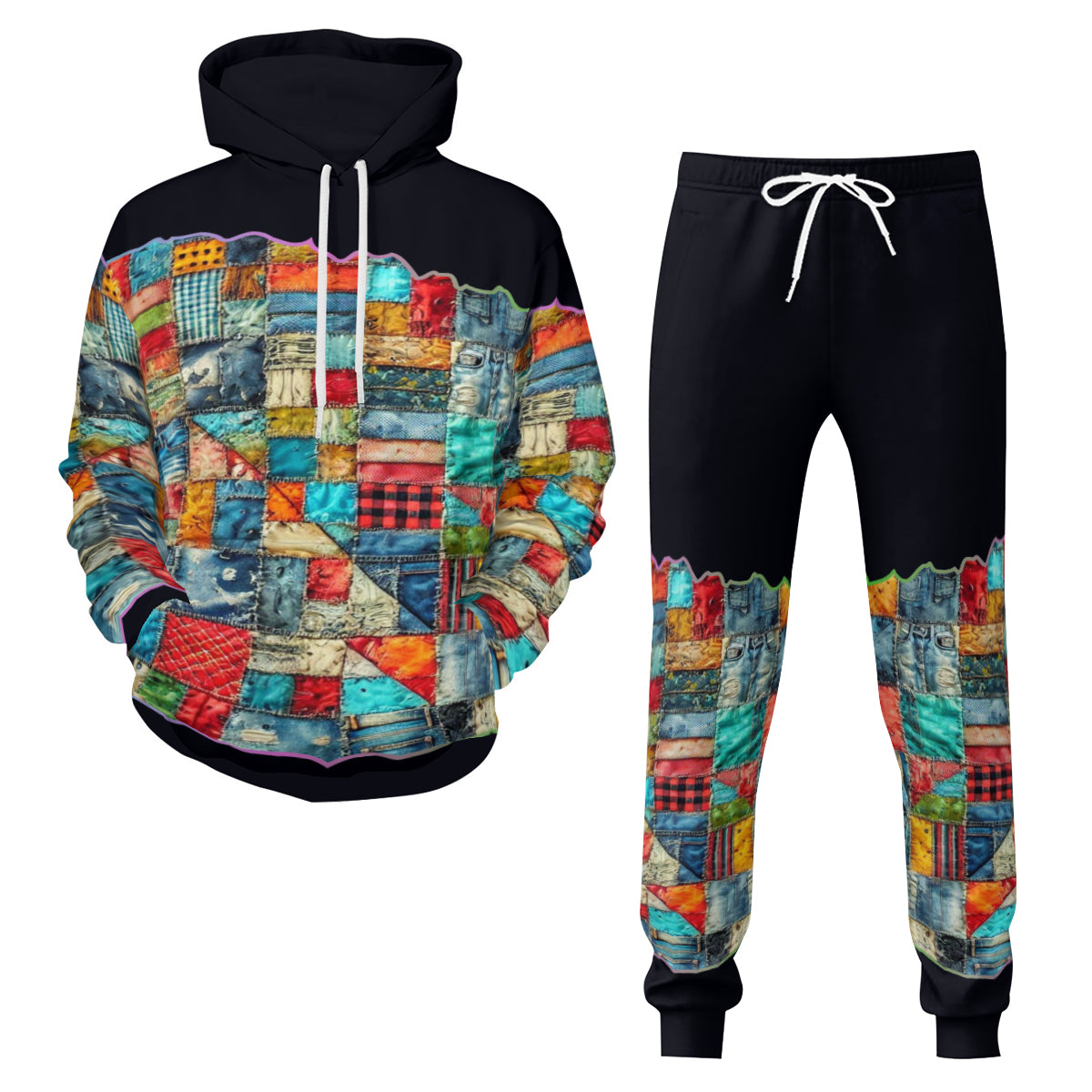 Men’s Adult Hoodie Set with Double-Layer Hood "Patchwork Print"