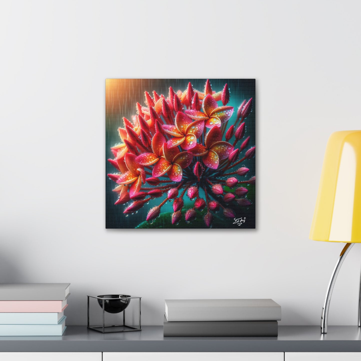 Print #2 of Ixora Flower in The Rain, Caribbean, Vibrant and Vivid Colors of Ixora flowers, Trinidad and Tobago, Canvas Gallery Wraps