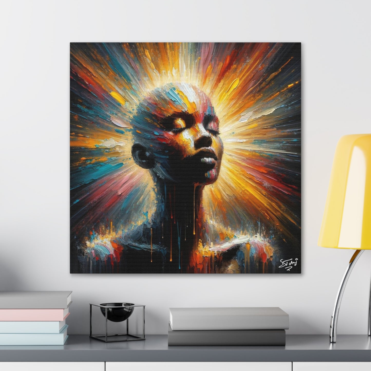 Art Print, Afro-Caribbean Woman, "Bright Light" Oil Finish, West Indian Ethnicity, Cultural, Heritage, Abstract, Canvas Gallery Wrap