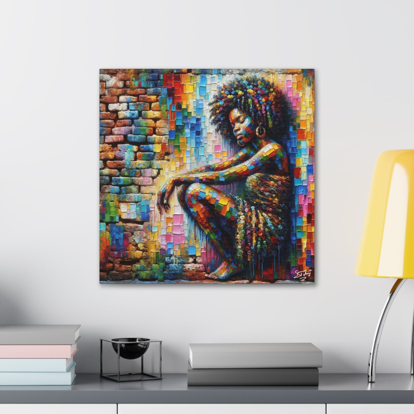 Art Print, Afro-Caribbean Woman "In Paint," (2) Oil Finish, West Indian Ethnicity, Cultural, Heritage, Semi-Abstract, Canvas Gallery Wrap