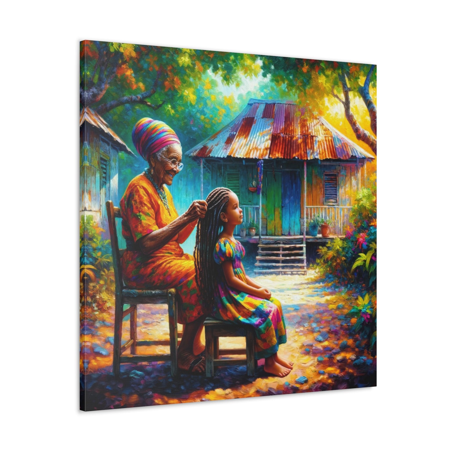 Art Print of Trinidadian Granny & Me, Oil Finish, West Indian Ethnicity, Cultural, Heritage, Art, Black Woman, Canvas Gallery Wraps