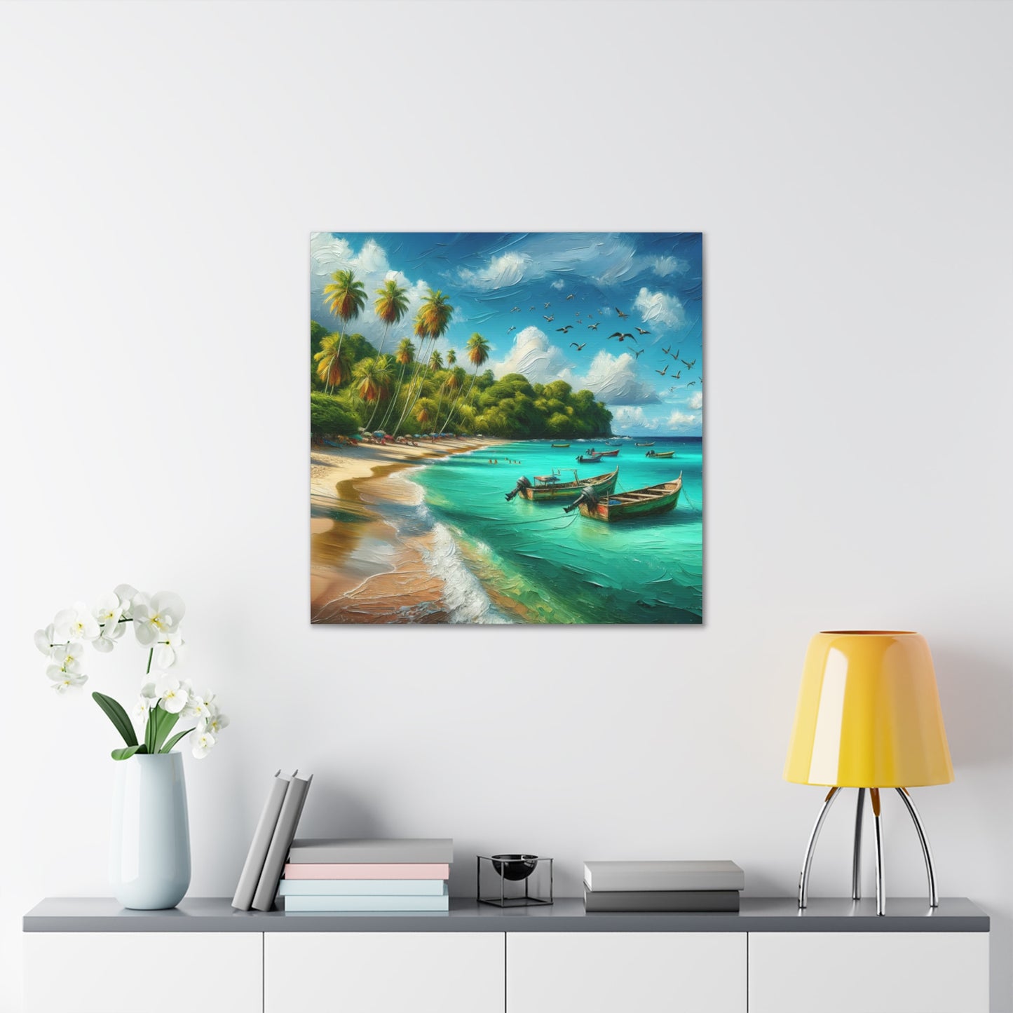 Art Print of Caribbean Beach Scene, Swallows Beach, Tobago, West Indian Art, Canvas Gallery Wraps