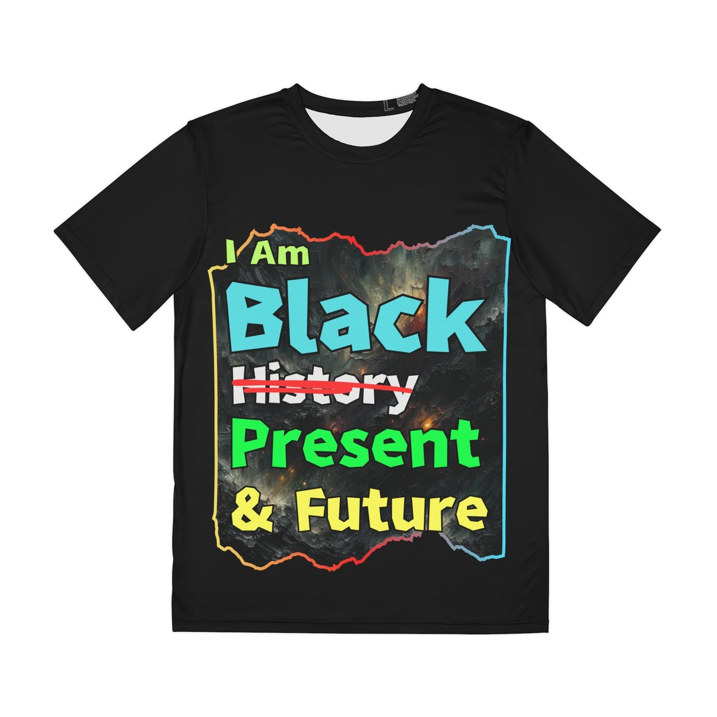 Men's Brushed Polyester Short Sleeve Tee (AOP), "I Am Black Present & Future"