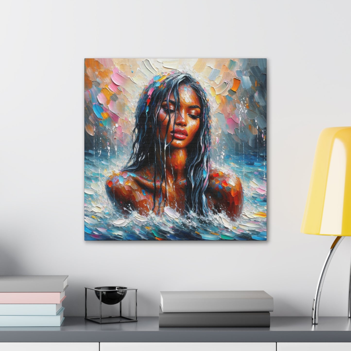 Art Print#2 of Trini Woman - Chilling in the Caribbean Sea, Oil Finish, West Indian Ethnicity, Cultural, Heritage Art, Canvas Gallery Wraps