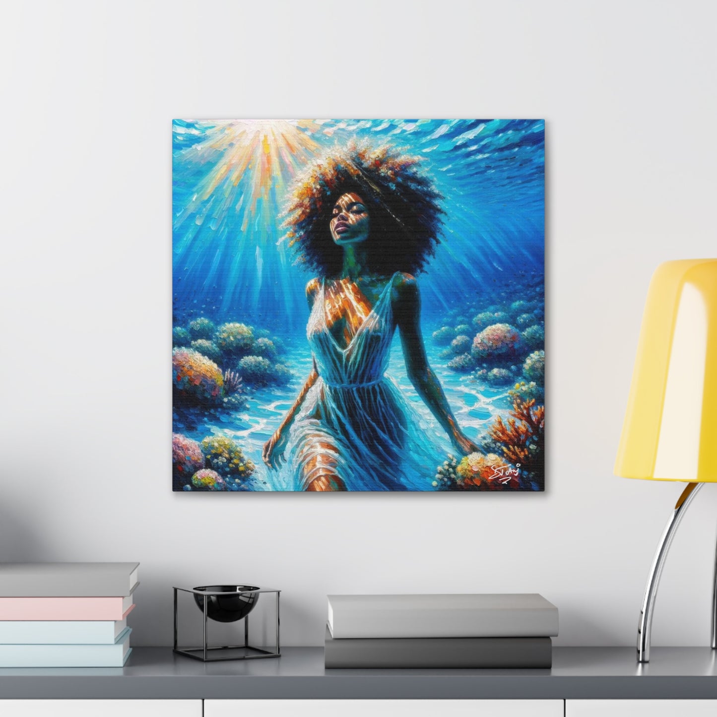 Art Print, Afro-Caribbean Woman, "Submerged" Oil Finish, West Indian Ethnicity, Cultural, Heritage, Abstract, Canvas Gallery Wrap