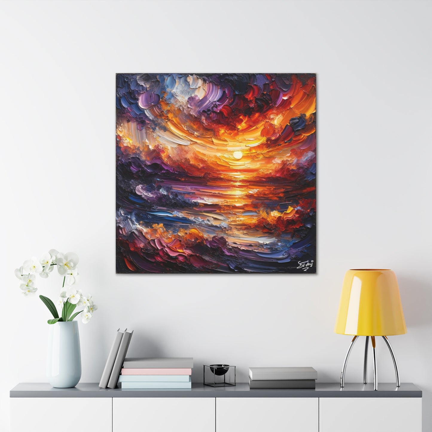 Art Print of Caribbean Sunset, Abstract, Oil Painting, West Indian Art, Canvas Gallery Wraps