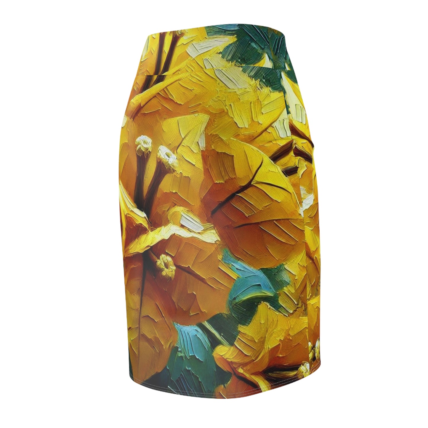 Women's Pencil Skirt (AOP) Yellow Bougainvillea Print