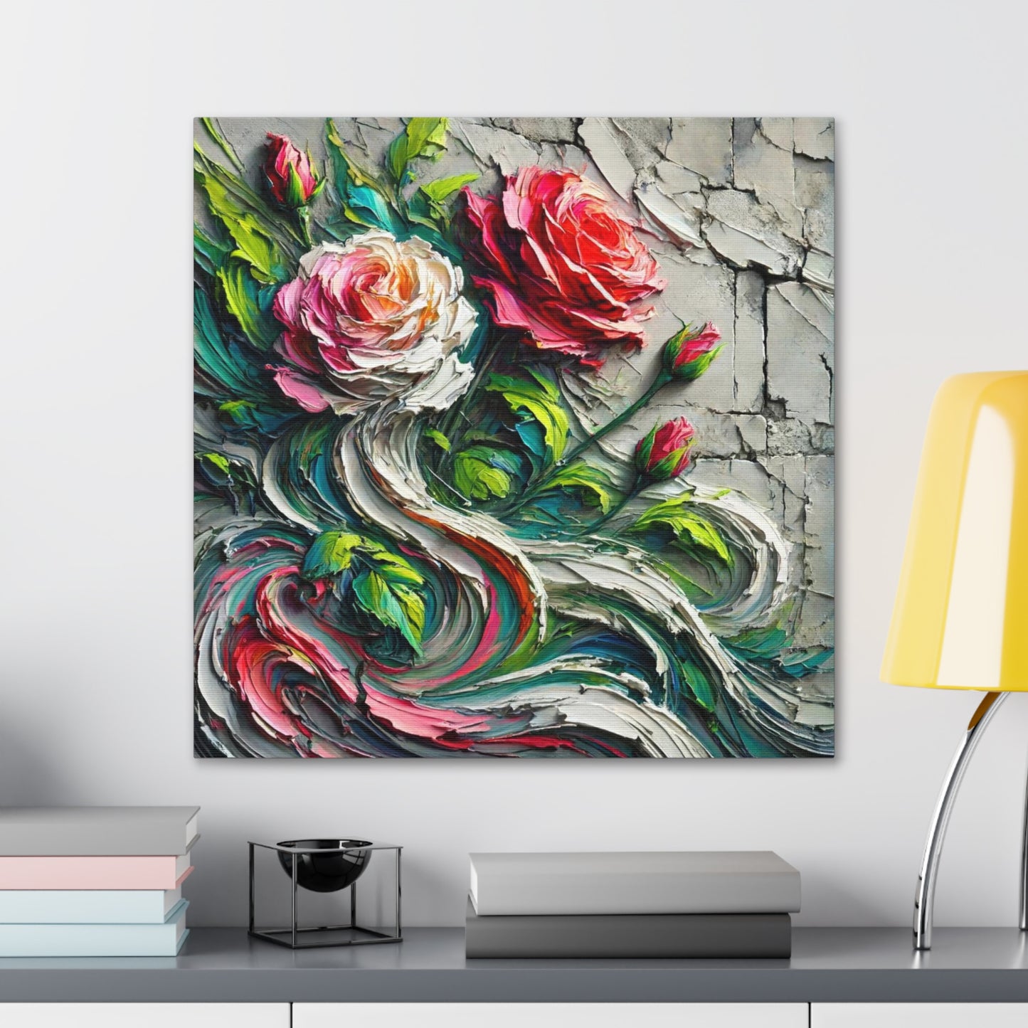 Art Print, "A Rose is a Still a Rose," Abstract Oil Finish, West Indian Art, Canvas Gallery Wraps