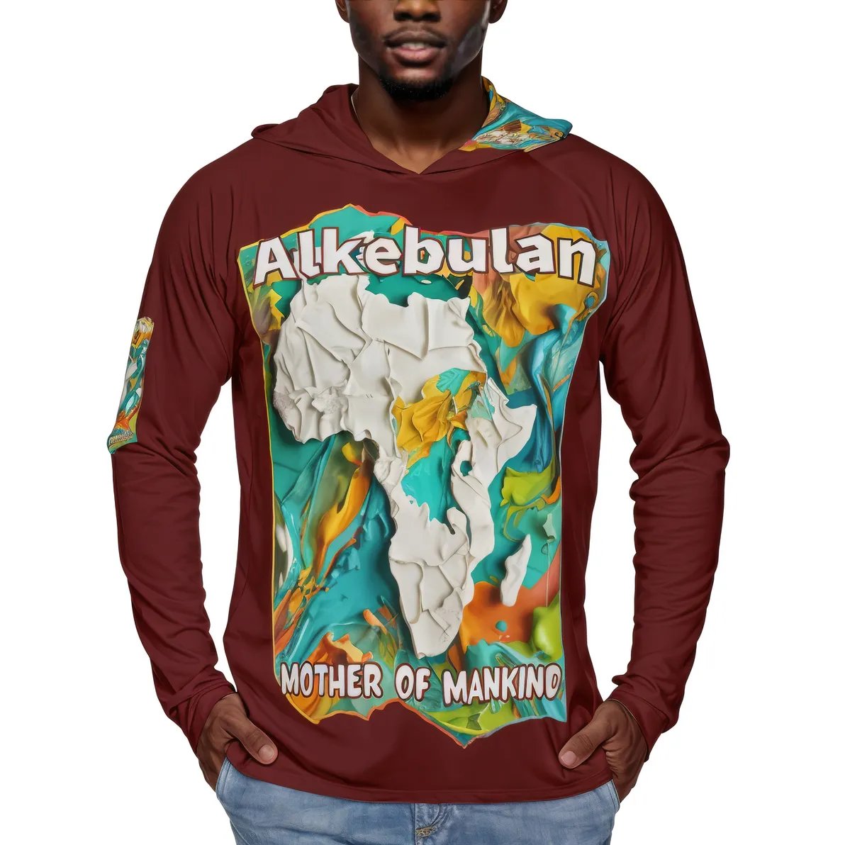 Men's Sun Protection Long Sleeve Hoodie "Alkebulan, The Mother of Mankind"