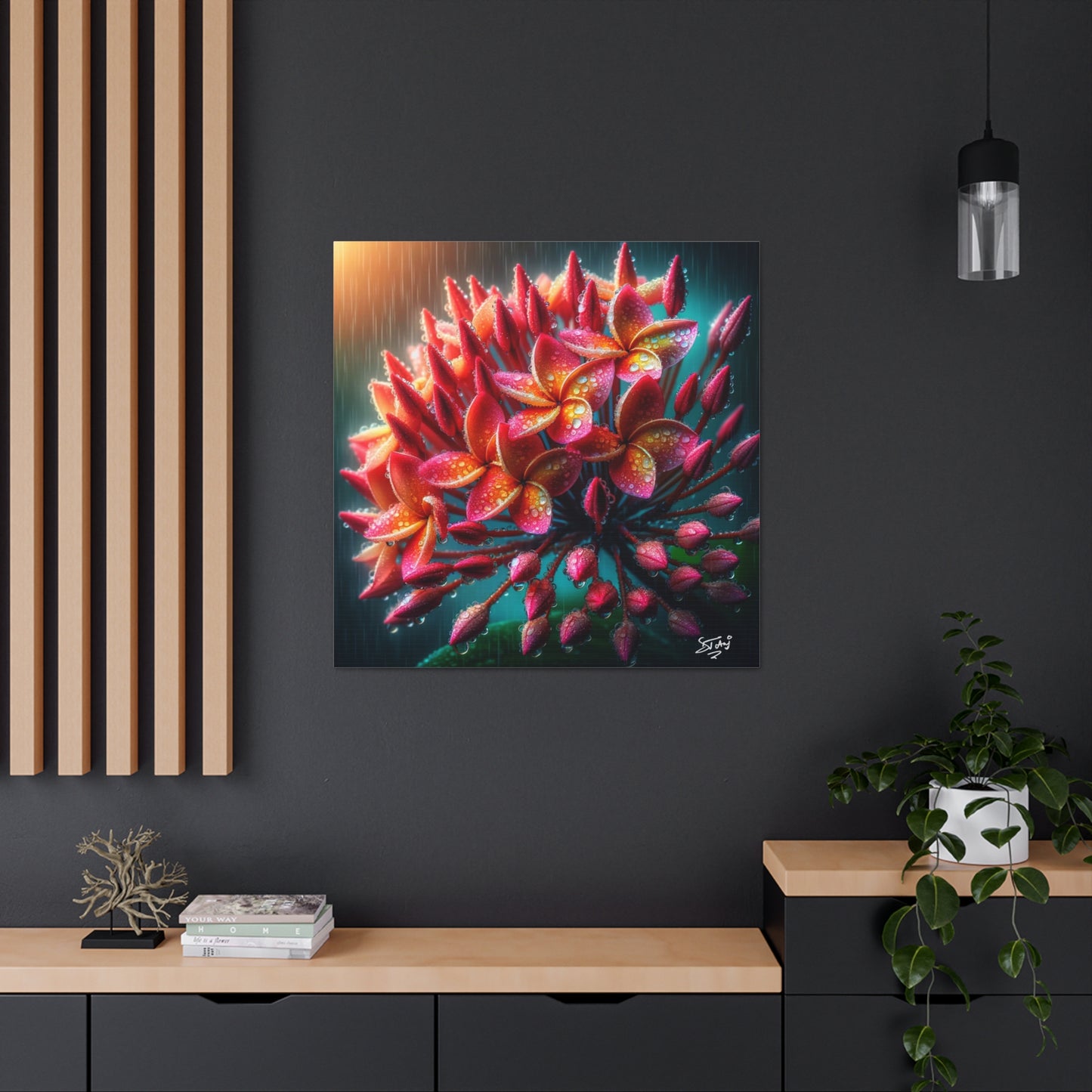 Print #2 of Ixora Flower in The Rain, Caribbean, Vibrant and Vivid Colors of Ixora flowers, Trinidad and Tobago, Canvas Gallery Wraps