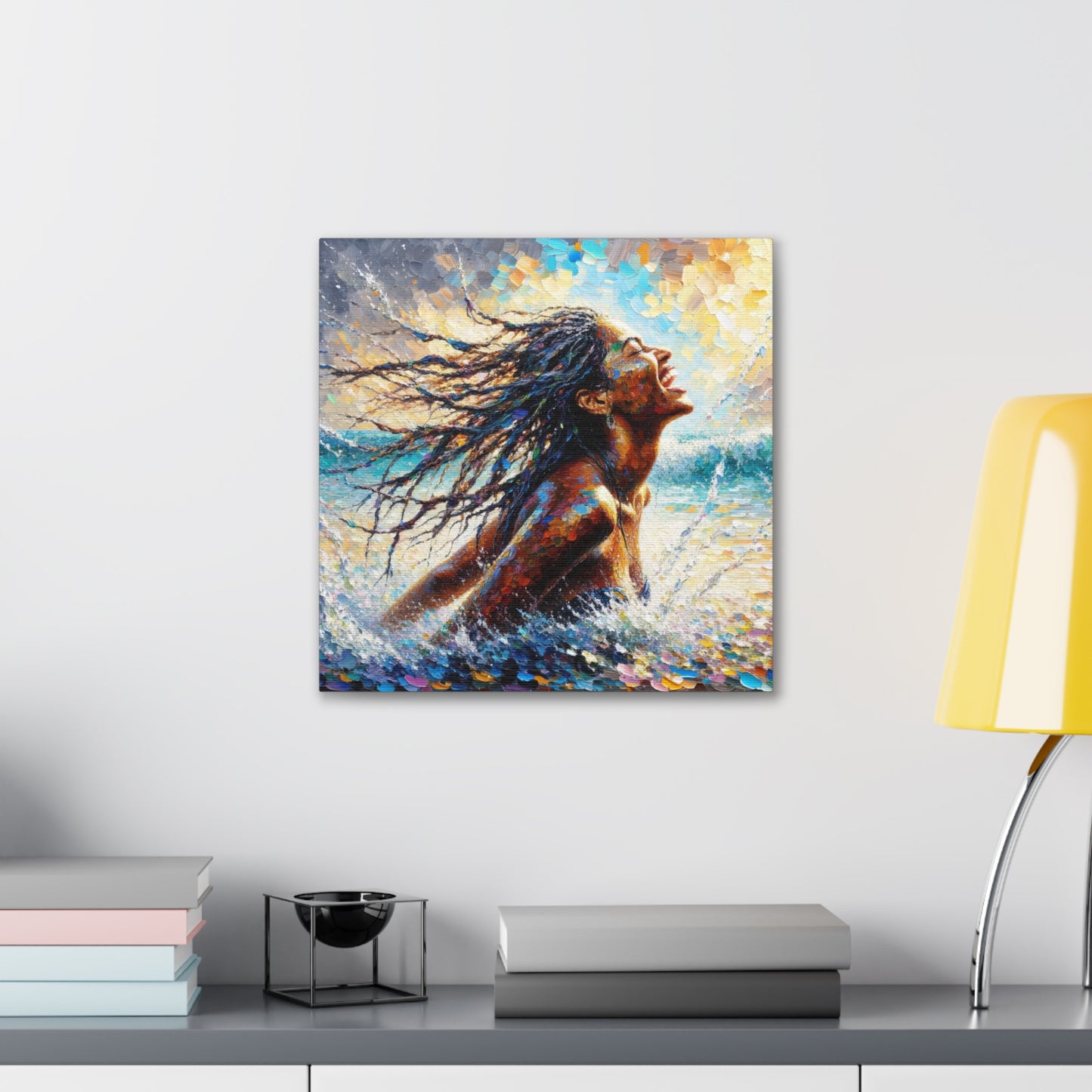 Art Print#2 of Dougla Woman's Exhilaration Captured - Joy, Laughter, Color, Caribbean Sea, Oil Finish, West Indian Art, Canvas Gallery Wraps